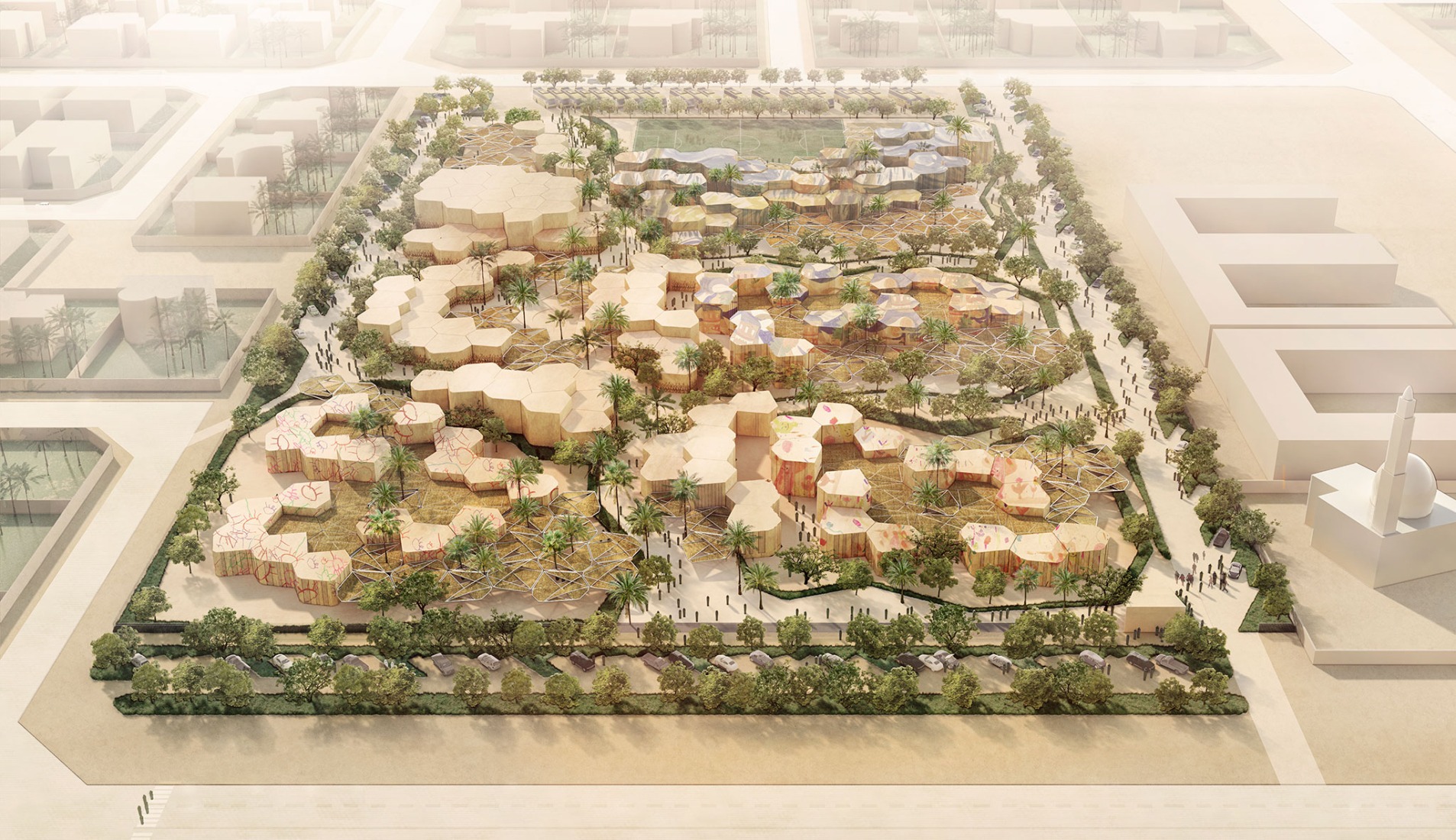 Rendering. Dar Al Marefa School by RCR Arquitectes.