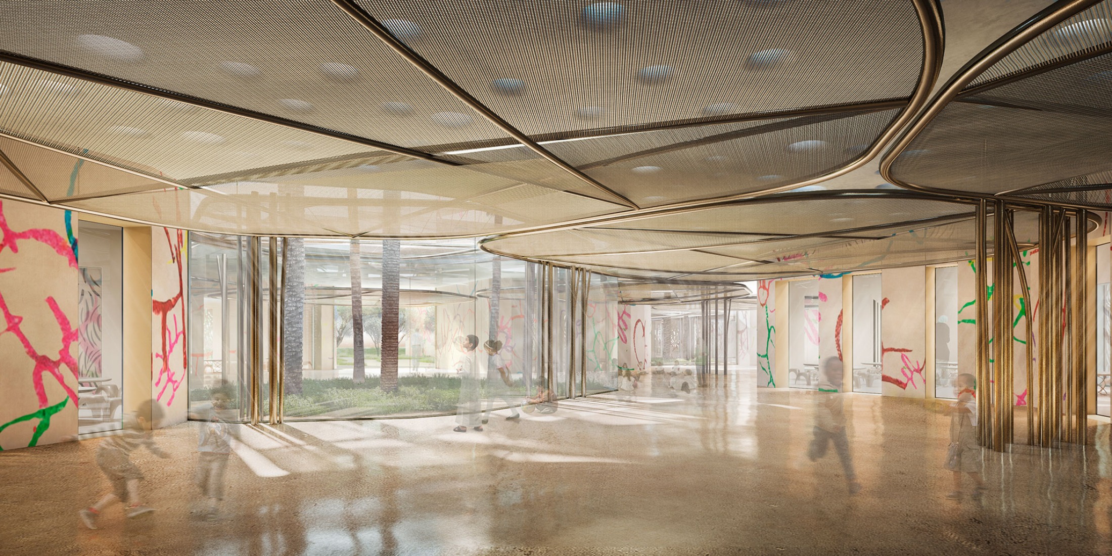 Rendering. Dar Al Marefa School by RCR Arquitectes.