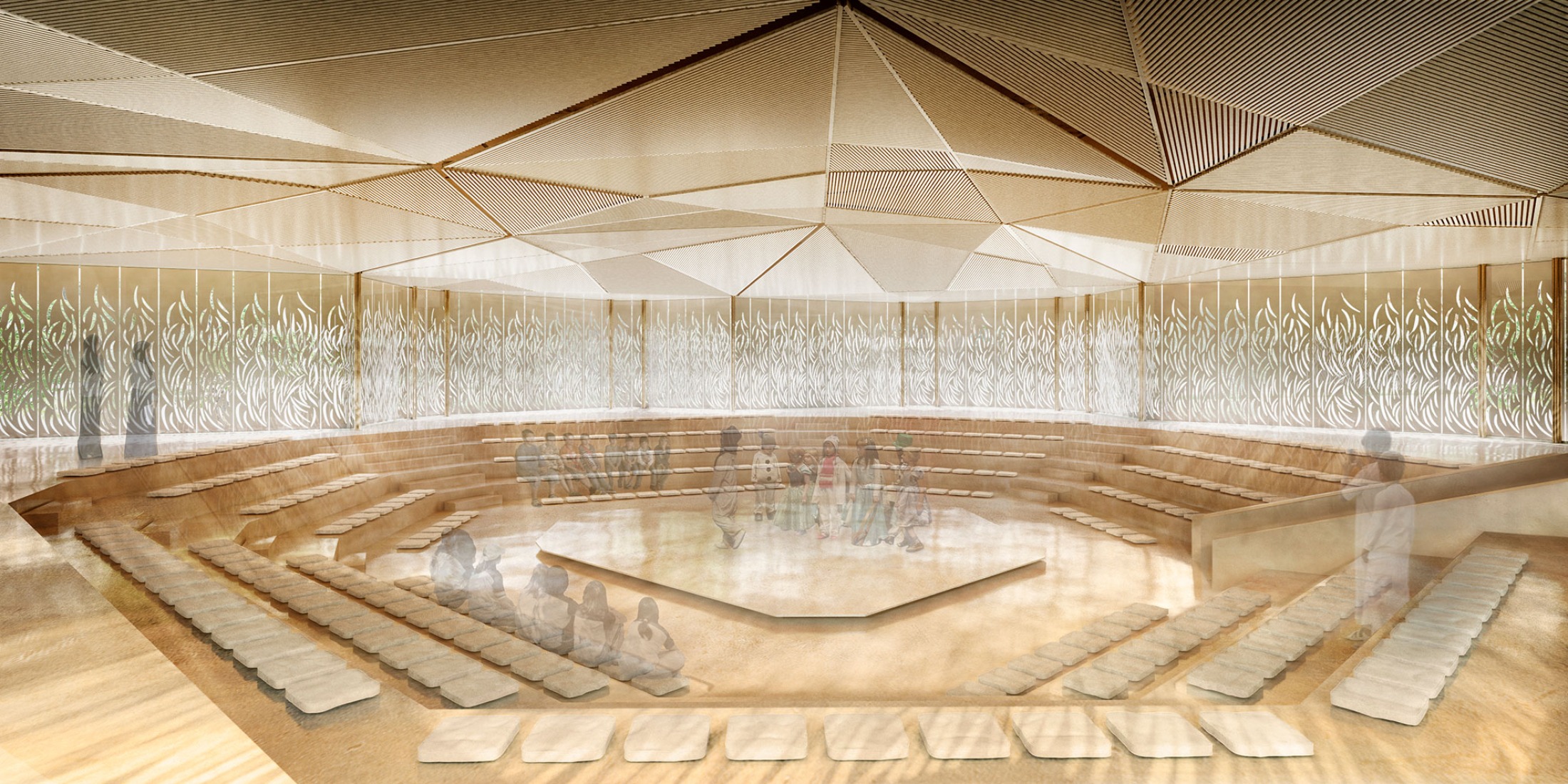 Rendering. Dar Al Marefa School by RCR Arquitectes.