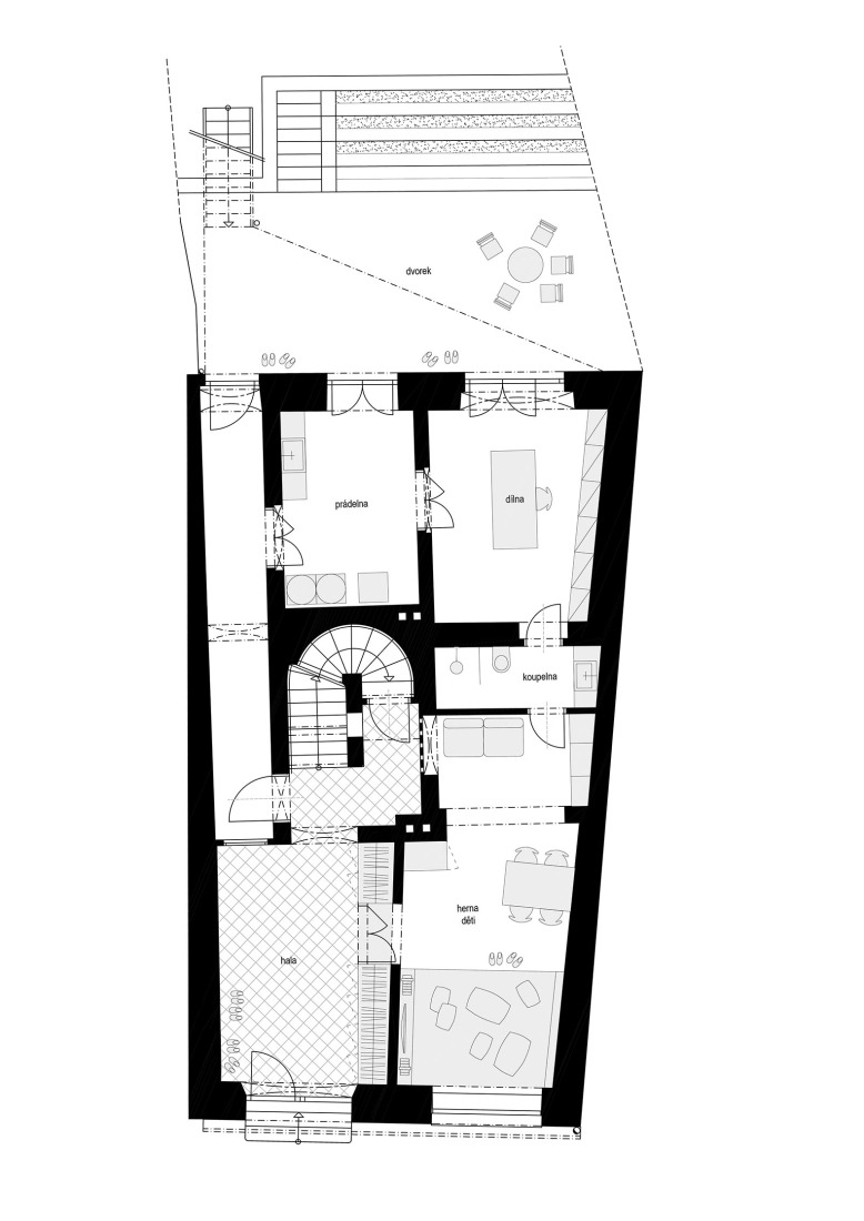 Ground floor plan. House in Kutná Hora by BYRÓ architekti.