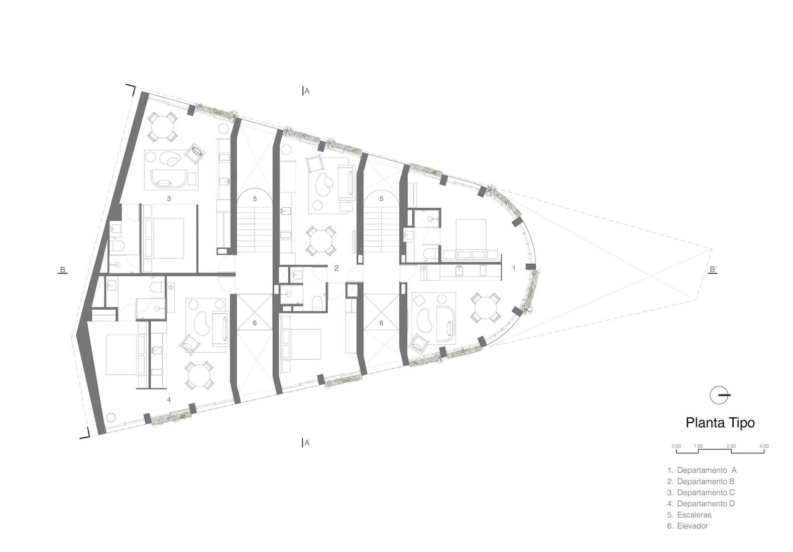 Plano de planta tipo. ONTO Tonalá por CRB arquitectos.