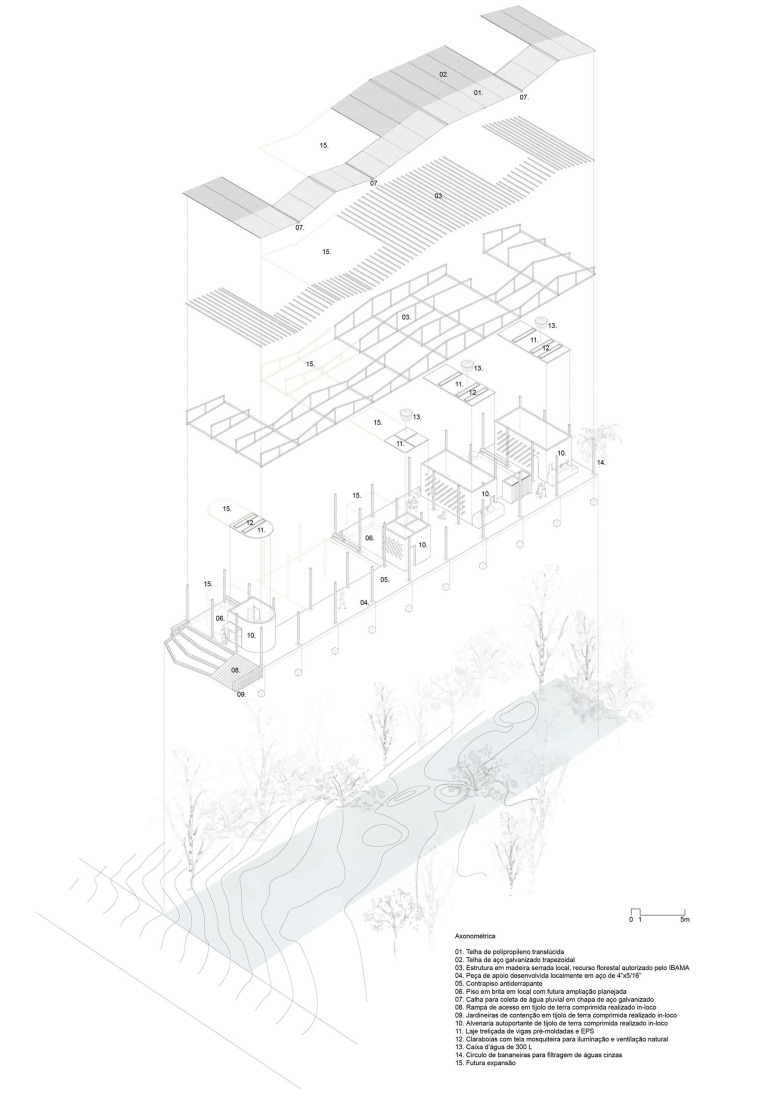 Axonometry. Coconut Harvester Center by Estudio Flume.