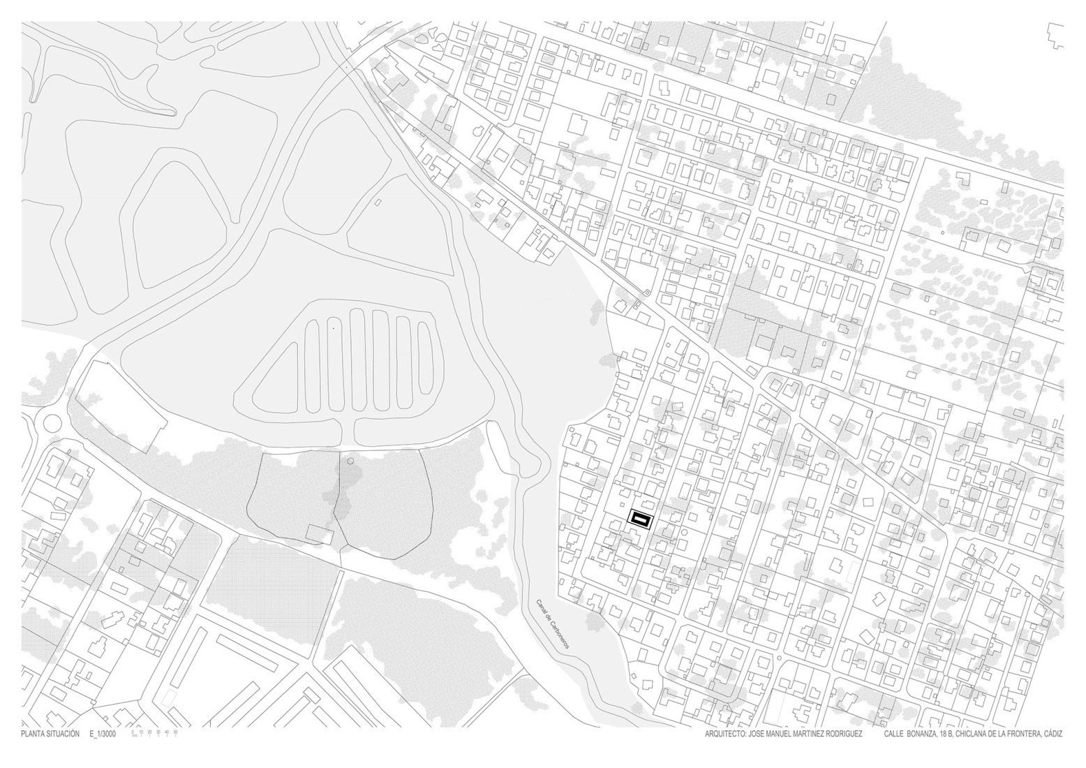 Location plan. Urban cortijo-house by José Manuel Martínez Rodríguez.