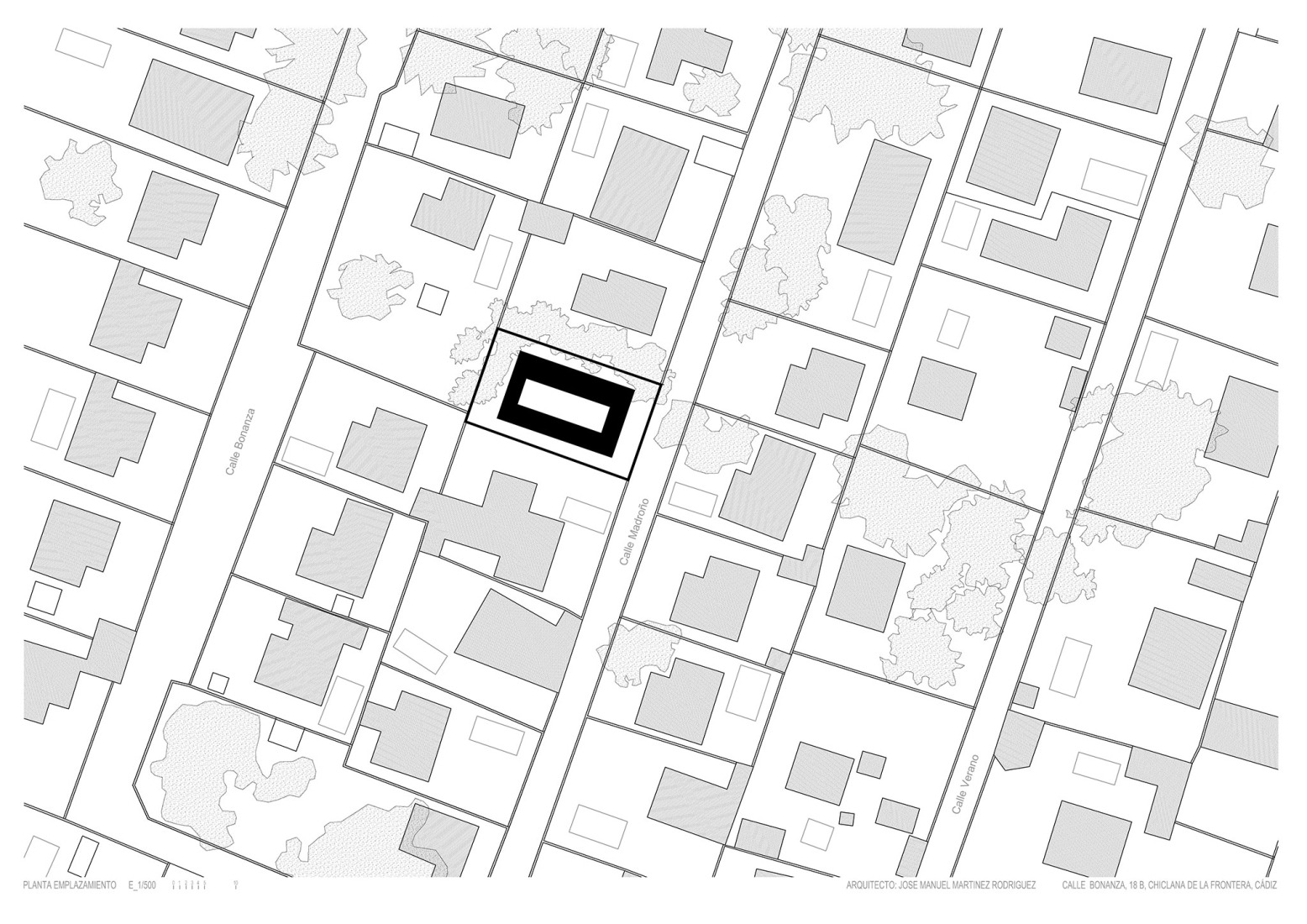 Site plan. Urban cortijo-house by José Manuel Martínez Rodríguez.