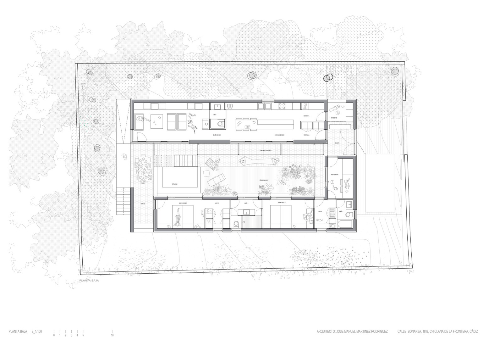 Ground floor plan. Urban cortijo-house by José Manuel Martínez Rodríguez.