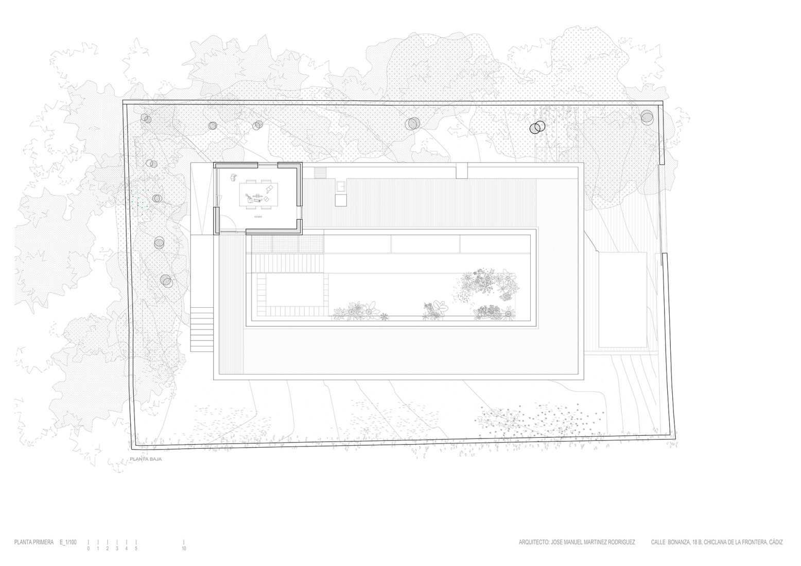First floor plan. Urban cortijo-house by José Manuel Martínez Rodríguez.