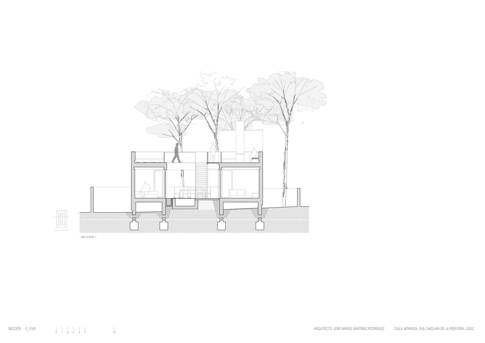 Transversal section. Urban cortijo-house by José Manuel Martínez Rodríguez.