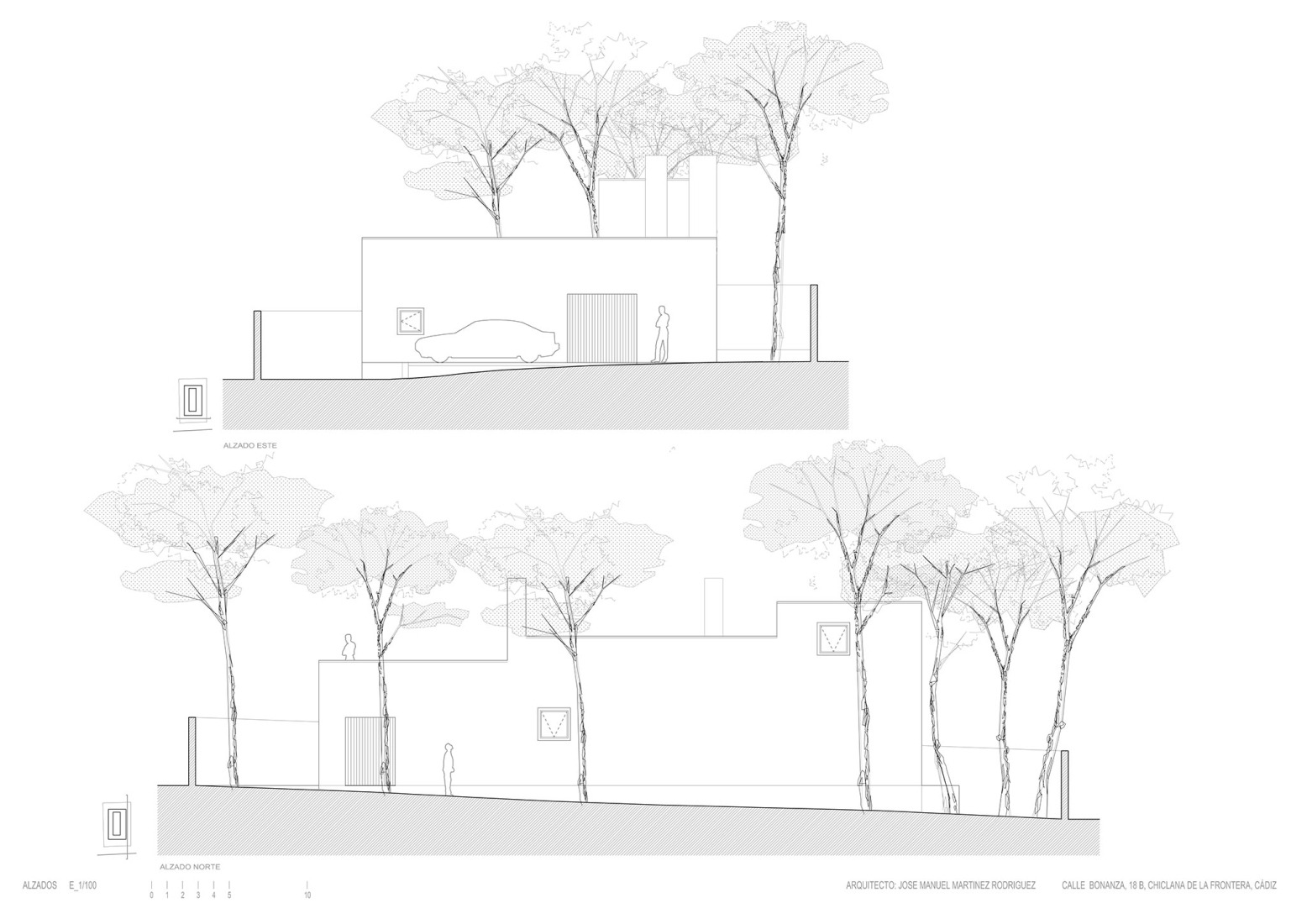 North and east elevations. Urban cortijo-house by José Manuel Martínez Rodríguez.