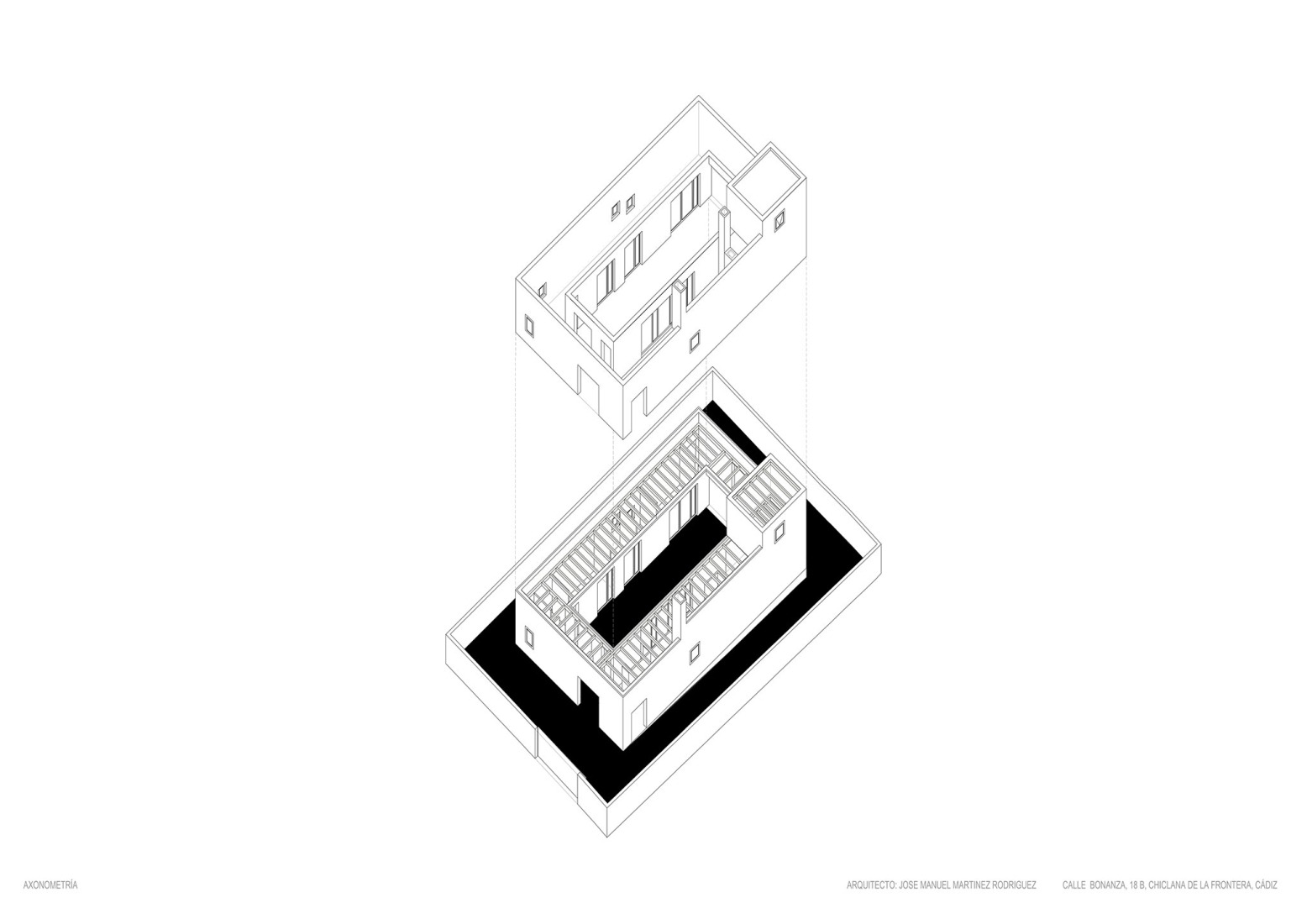 Axonometry. Urban cortijo-house by José Manuel Martínez Rodríguez.