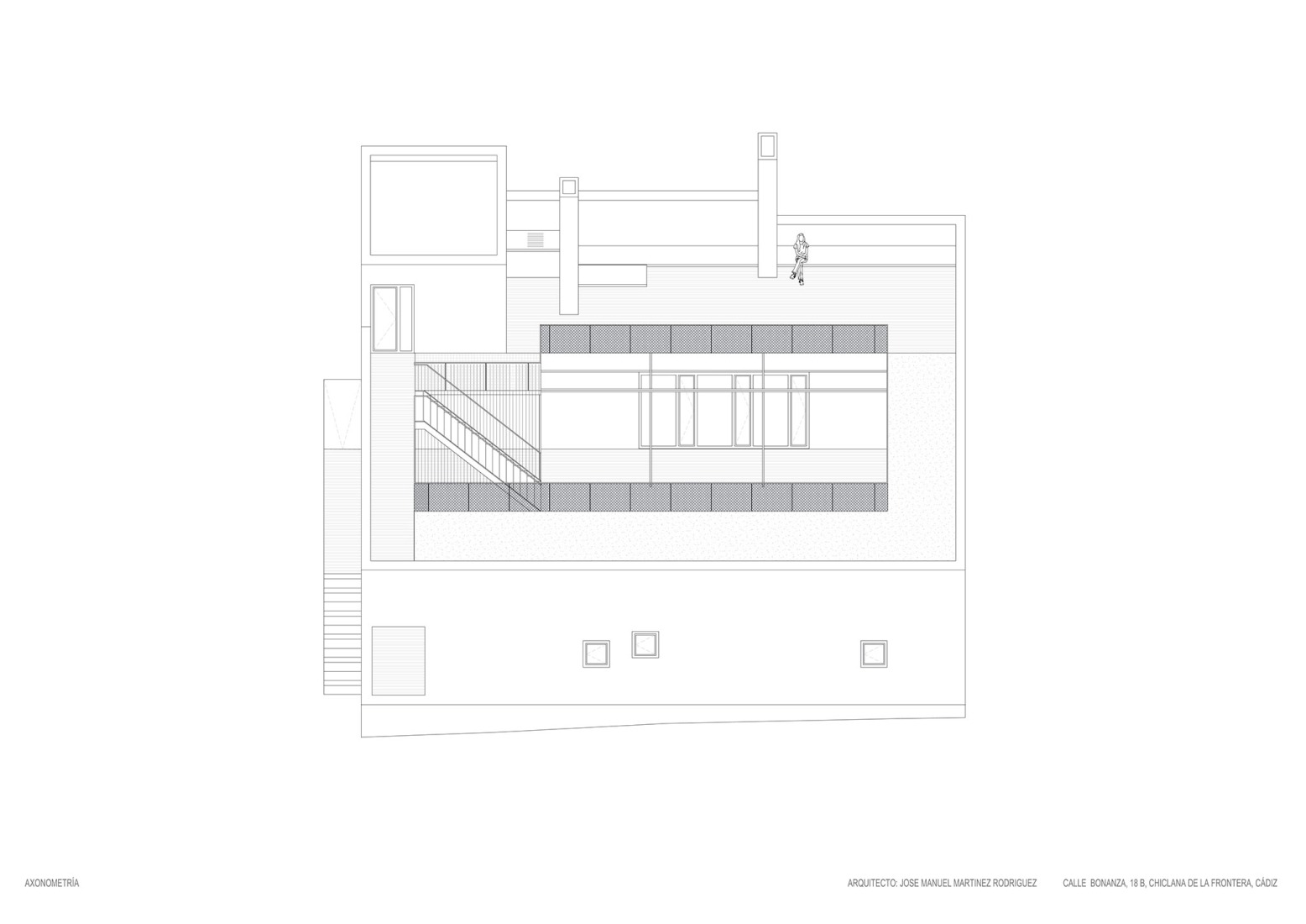 Axonometry frontal view. Urban cortijo-house by José Manuel Martínez Rodríguez.