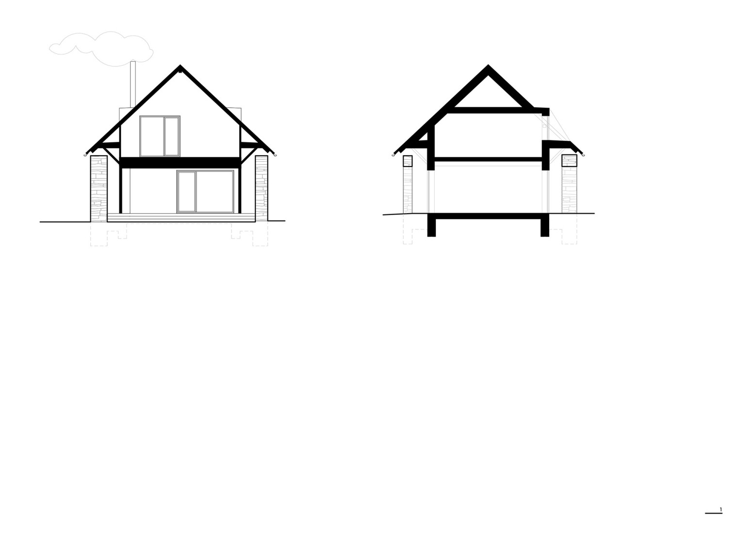 Cross sections. The Forgotten Barn by Karnet architekti.