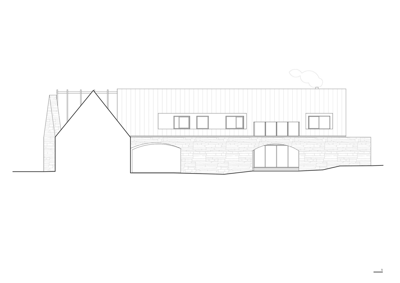 Elevation. The Forgotten Barn by Karnet architekti.