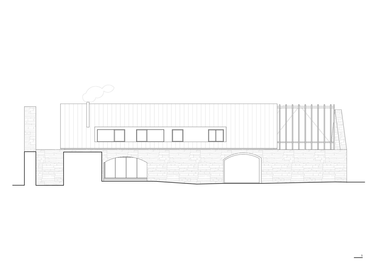 Elevation. The Forgotten Barn by Karnet architekti.