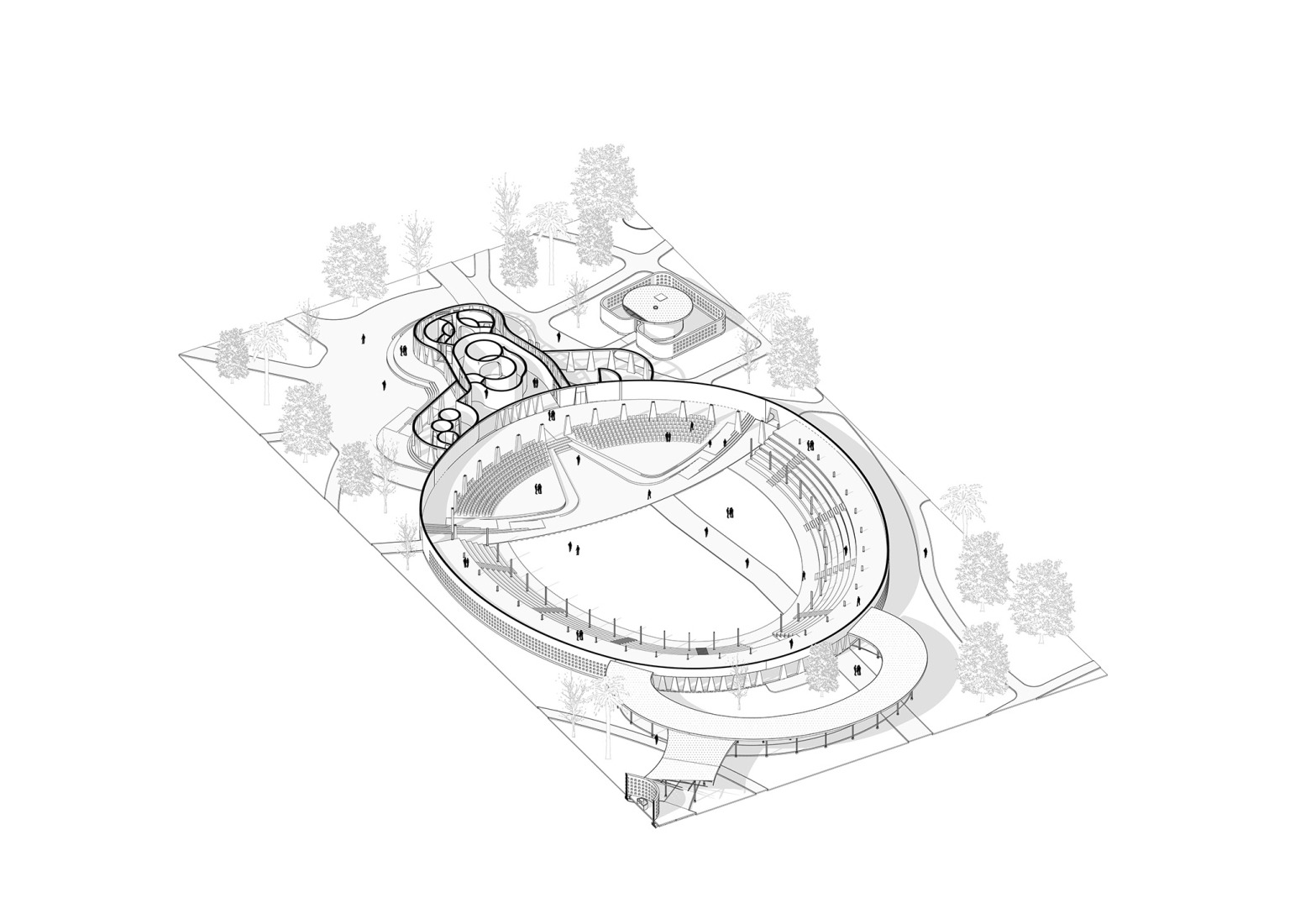 Axonometría del Anfiteatro. Centre des Cultures et Spiritualités Ewés por Kéré Architecture.