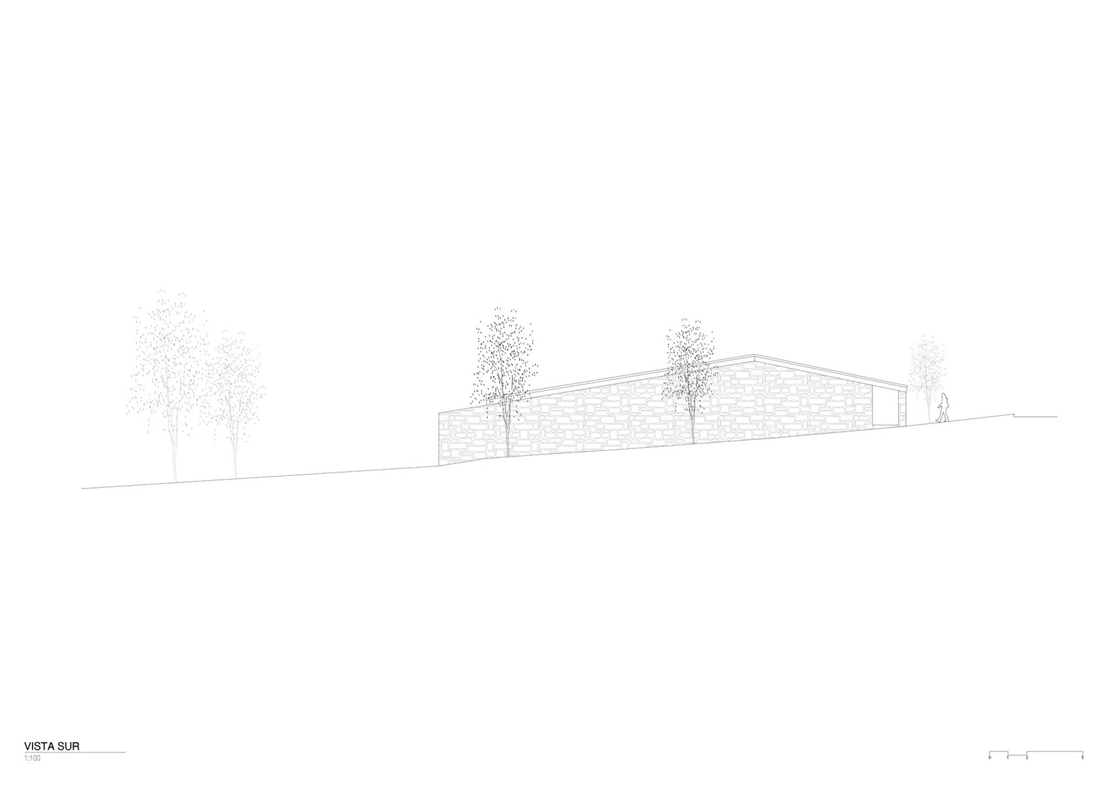 Alzado sur. Casa Chacarera por Tectum Arquitectura.