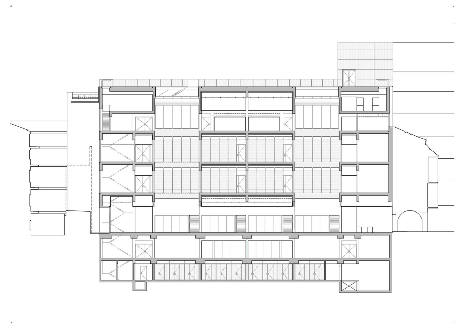 Longitudinal section. Technology Centre by Projektový ateliér UMPRUM.