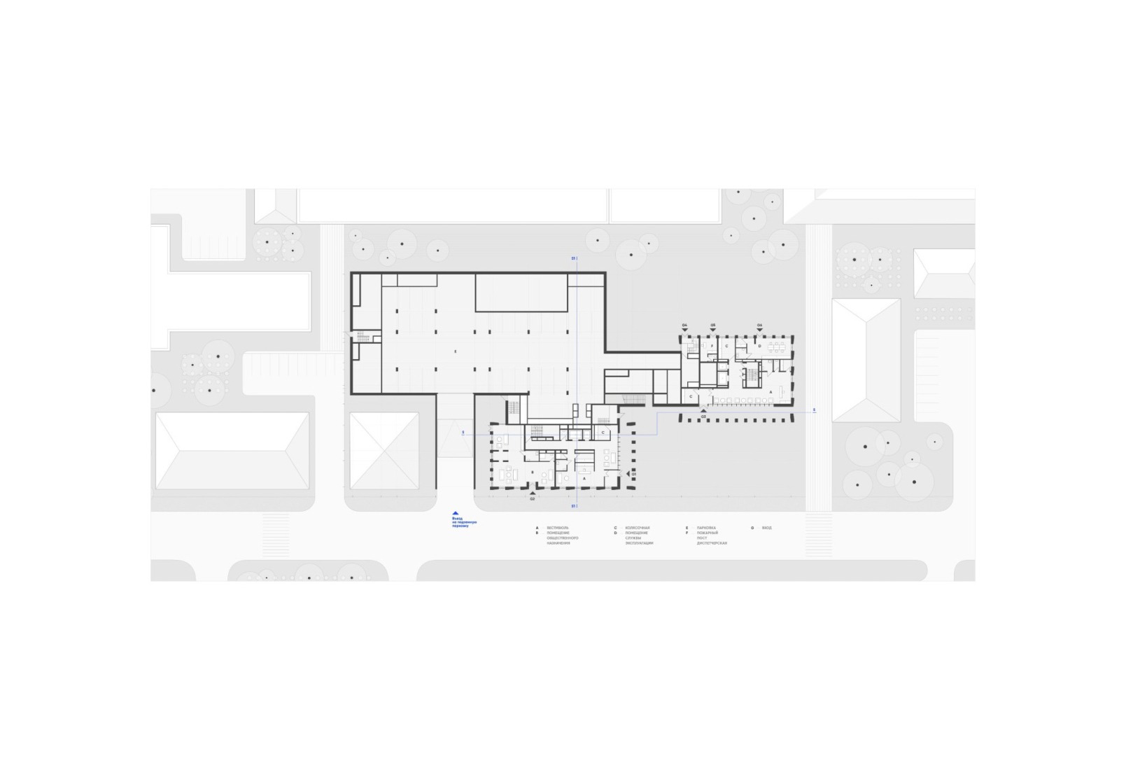 Ground floor plan. "White Khamovniki" by Tsimailo Lyashenko and Partners.