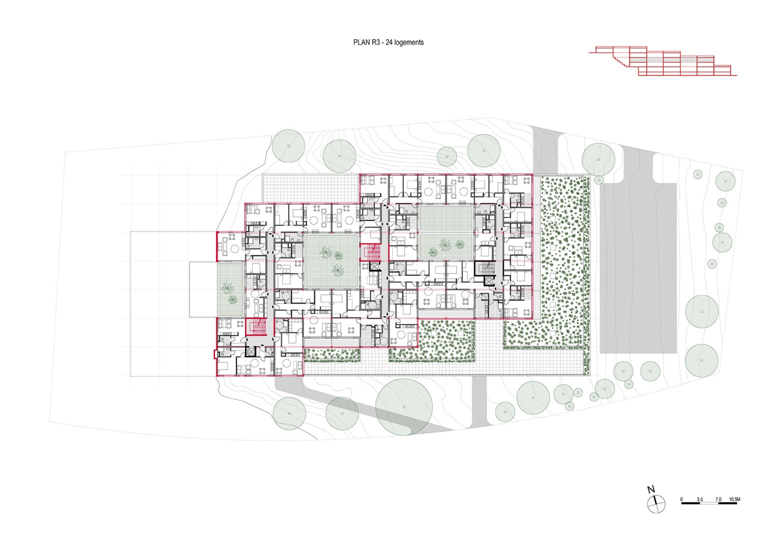 Third floor plan. Jean Moulin by AZC architectes.