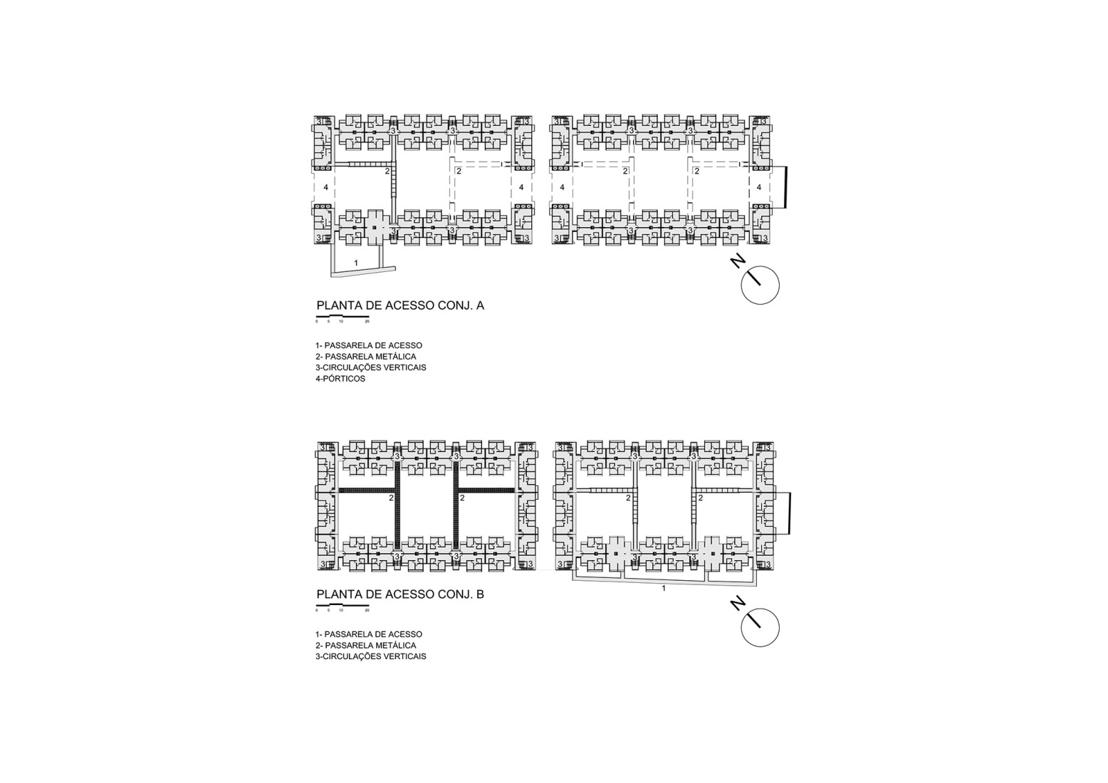 Access floor plan. New block for Heliópolis housing complex by Biselli Katchborian Arquitetos Associados.
