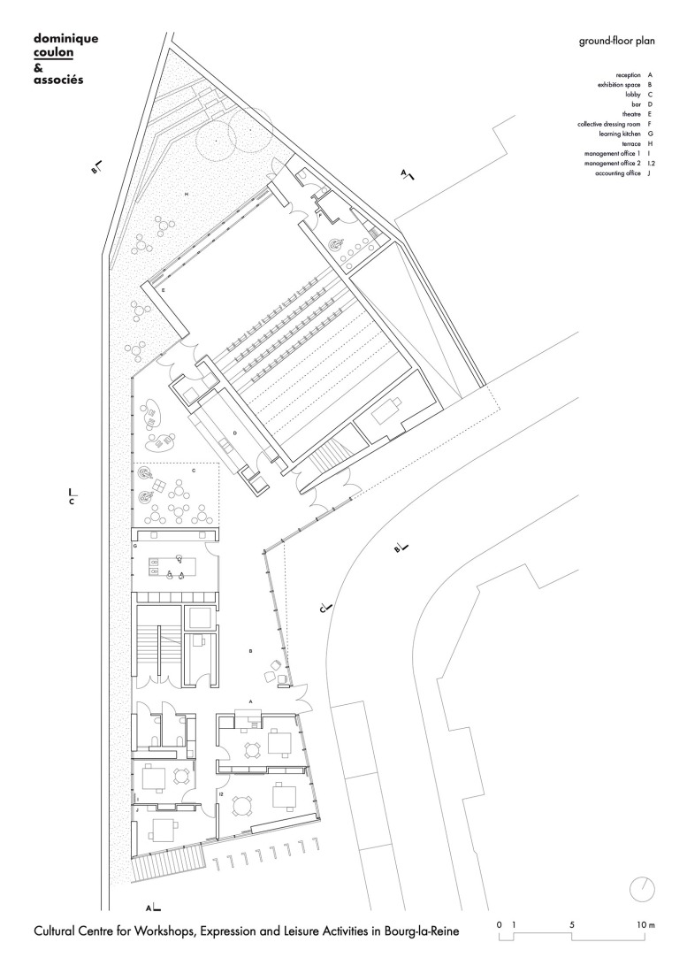 Ground floor plan. Cultural Centre in Bourg-la-Reine by Dominique Coulon & associés.