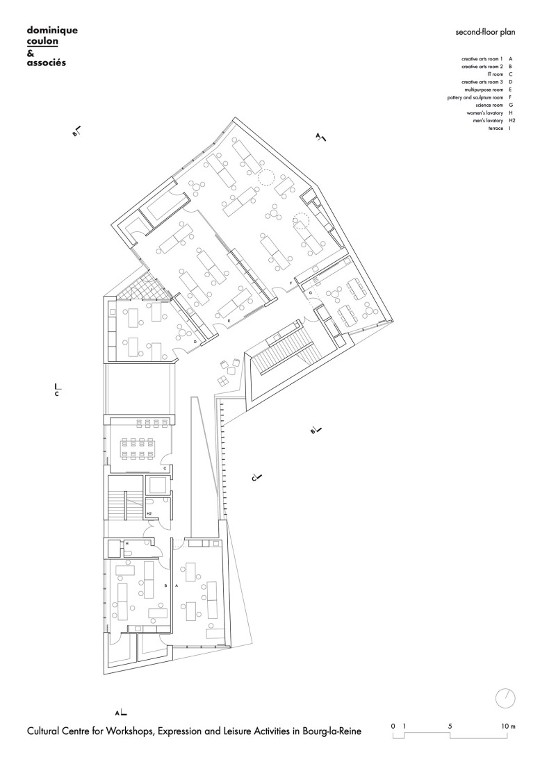 Second floor plan. Cultural Centre in Bourg-la-Reine by Dominique Coulon & associés.