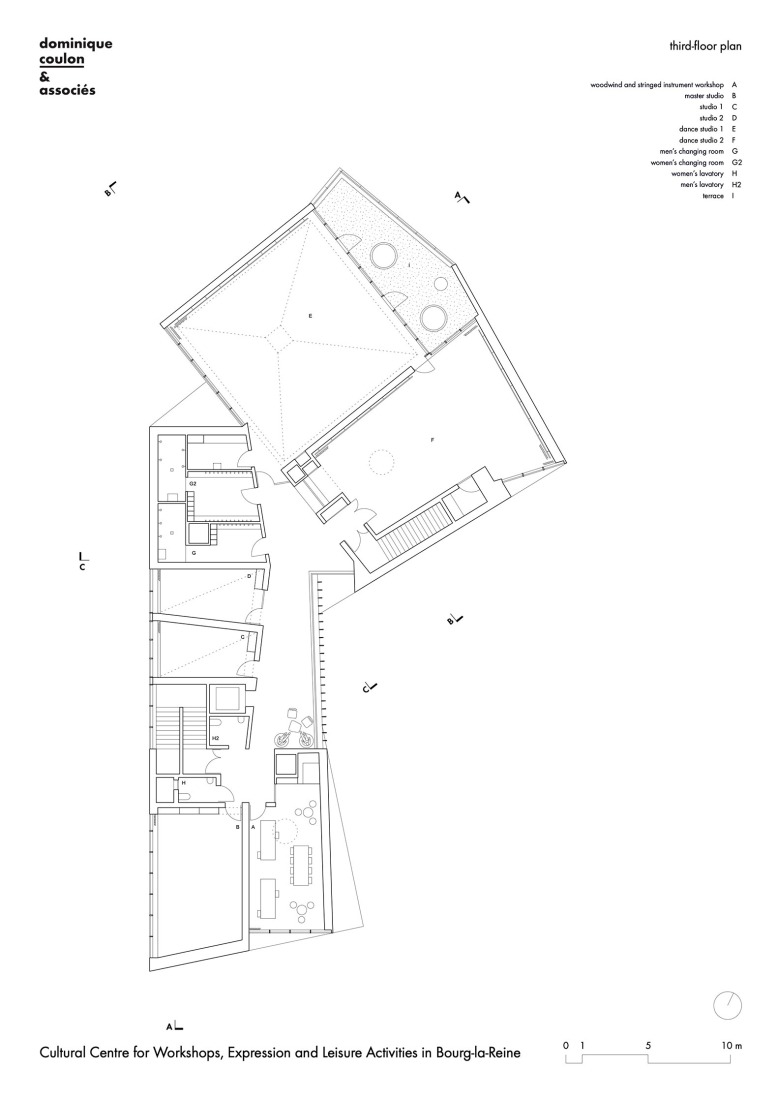 Third floor plan. Cultural Centre in Bourg-la-Reine by Dominique Coulon & associés.