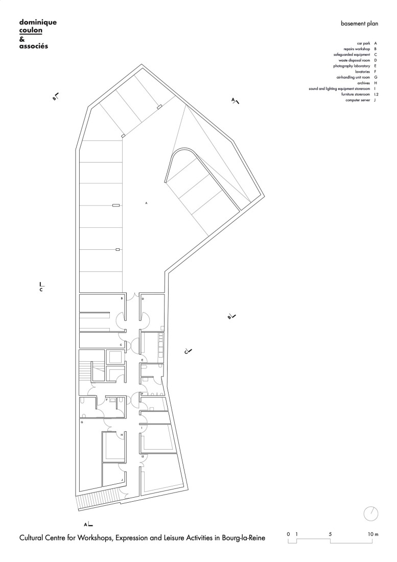 Basement floor plan. Cultural Centre in Bourg-la-Reine by Dominique Coulon & associés.