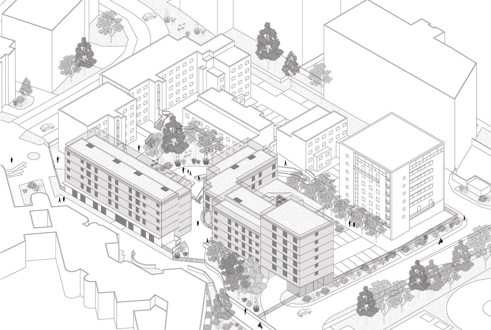 Axonometry. Student residence in Cergy by graal.