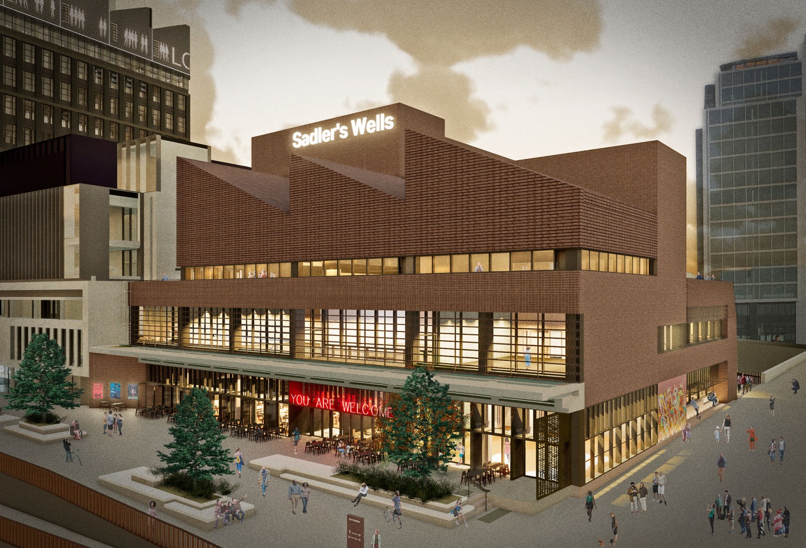Rendering. Sadler’s Wells Dance Theatre by O'Donnell + Tuomey.