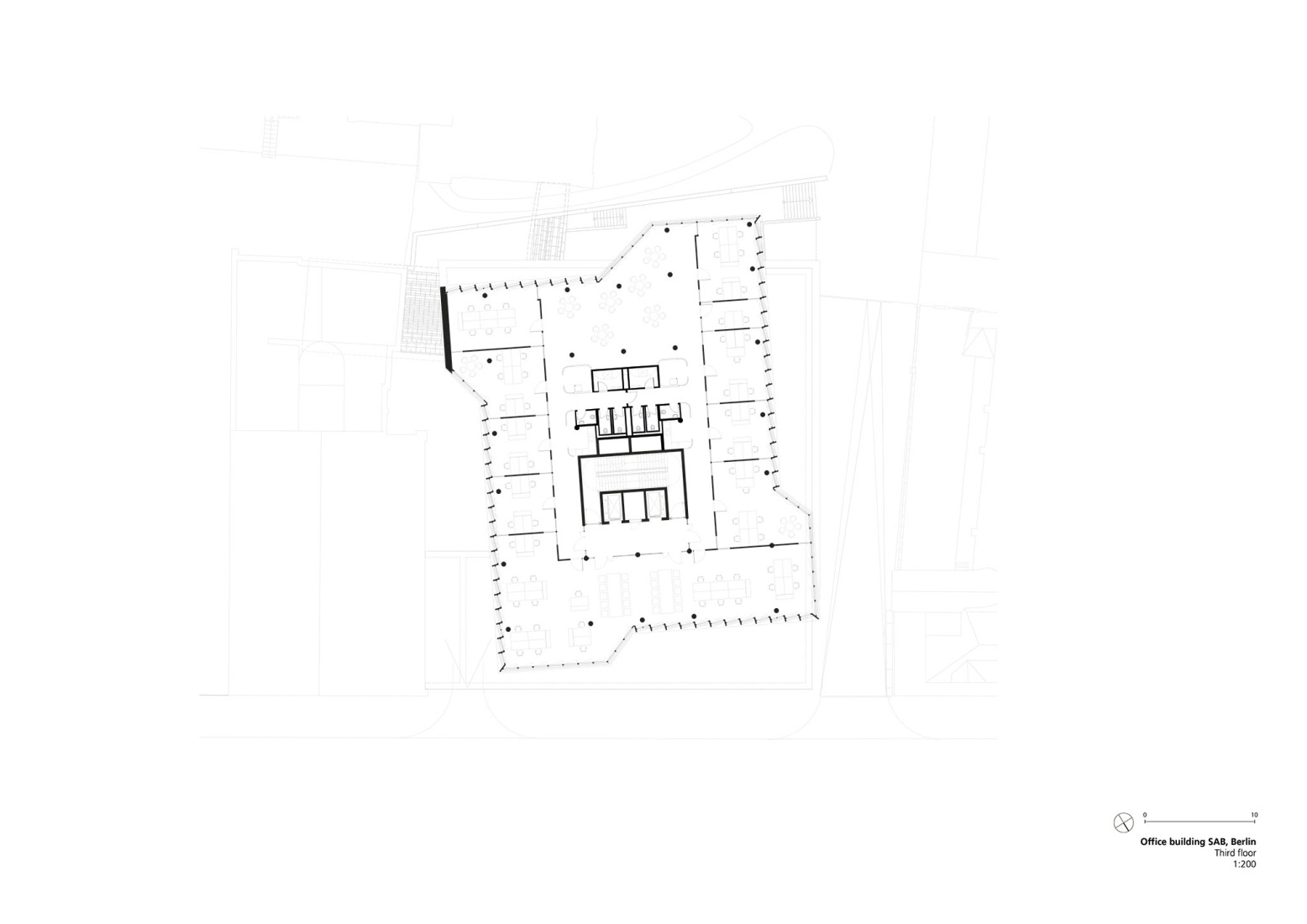 Plano de tercera planta. Edificio de oficinas SAB por Tchoban Voss Architekten.