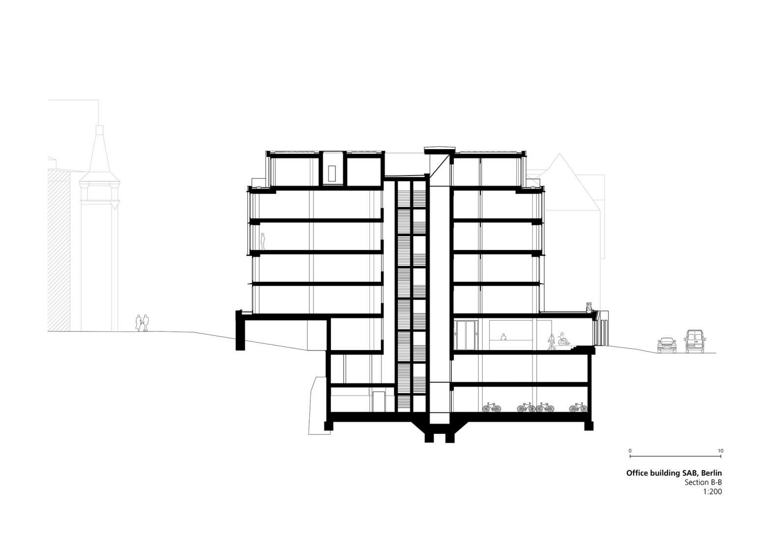 Sección. Edificio de oficinas SAB por Tchoban Voss Architekten.