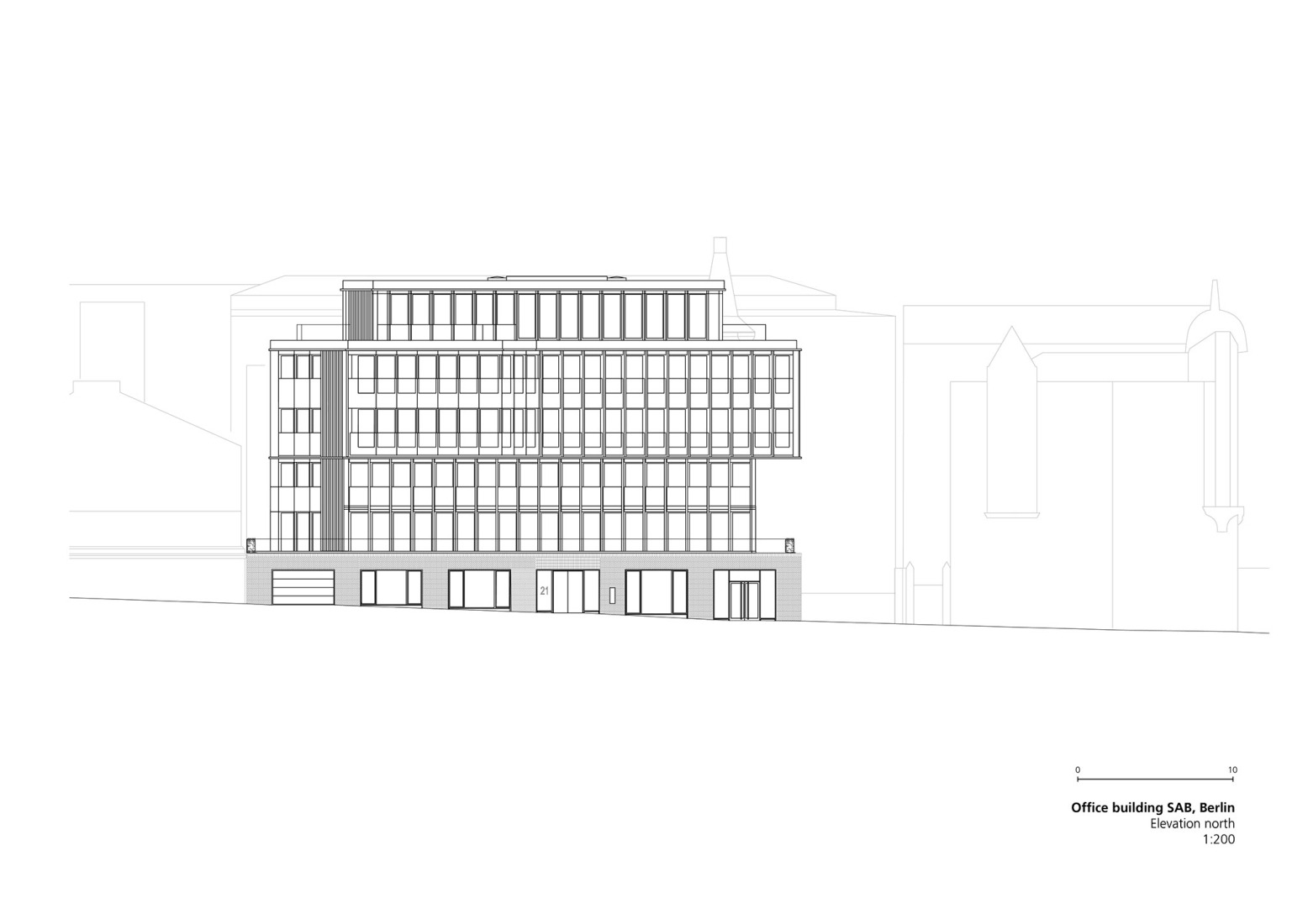 Alzado Norte. Edificio de oficinas SAB por Tchoban Voss Architekten.