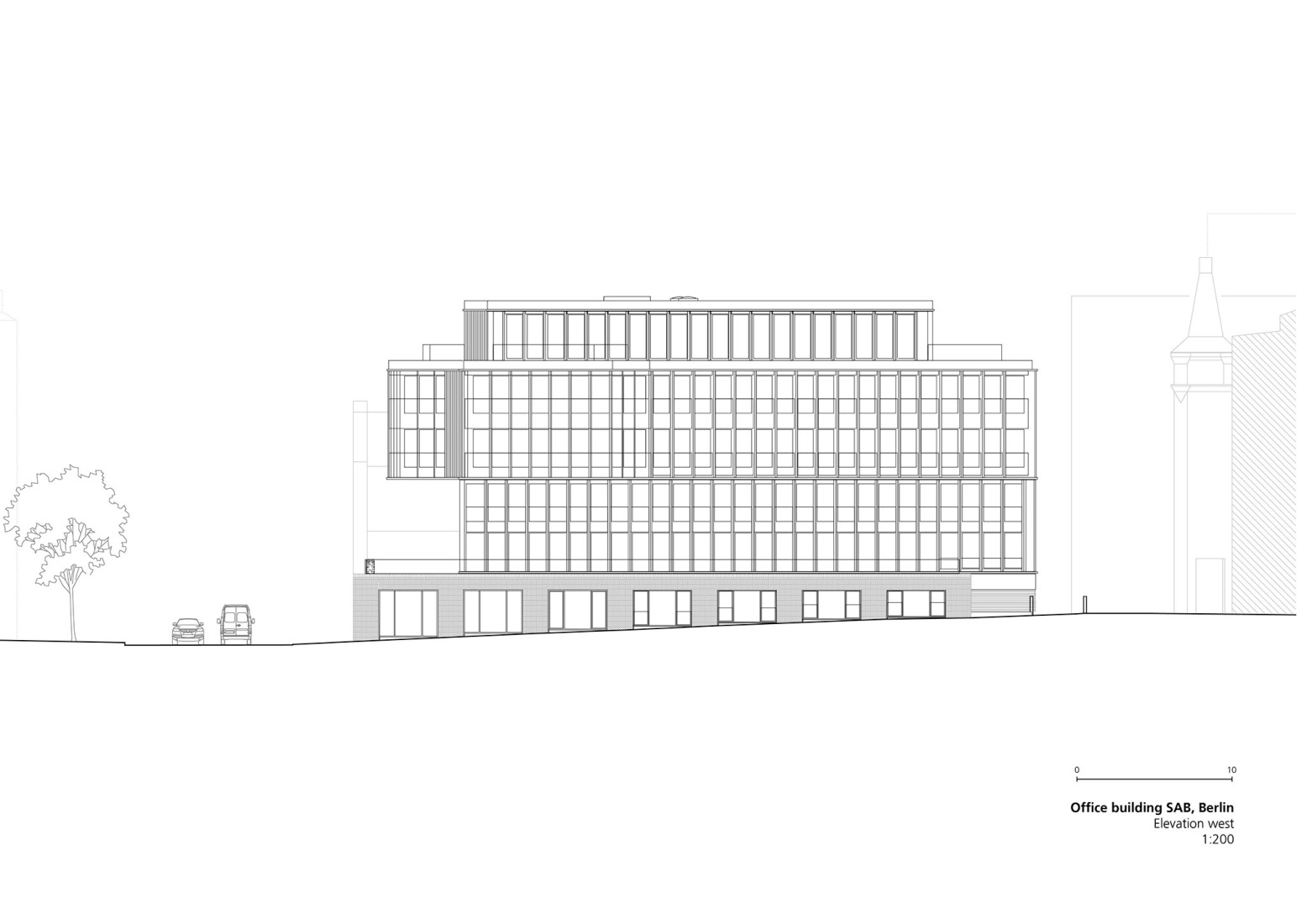 Alzado Oeste. Edificio de oficinas SAB por Tchoban Voss Architekten.