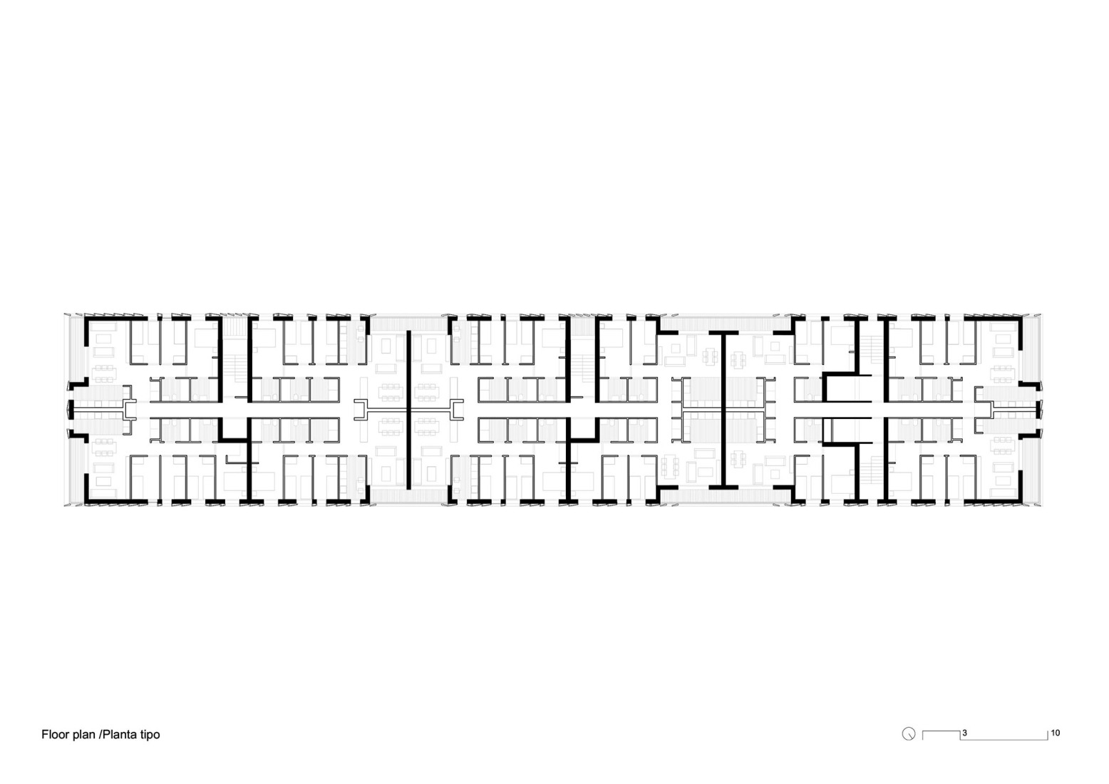 Plano de planta tipo 1. Torre residencial Bagaria por Bxd arquitectura.