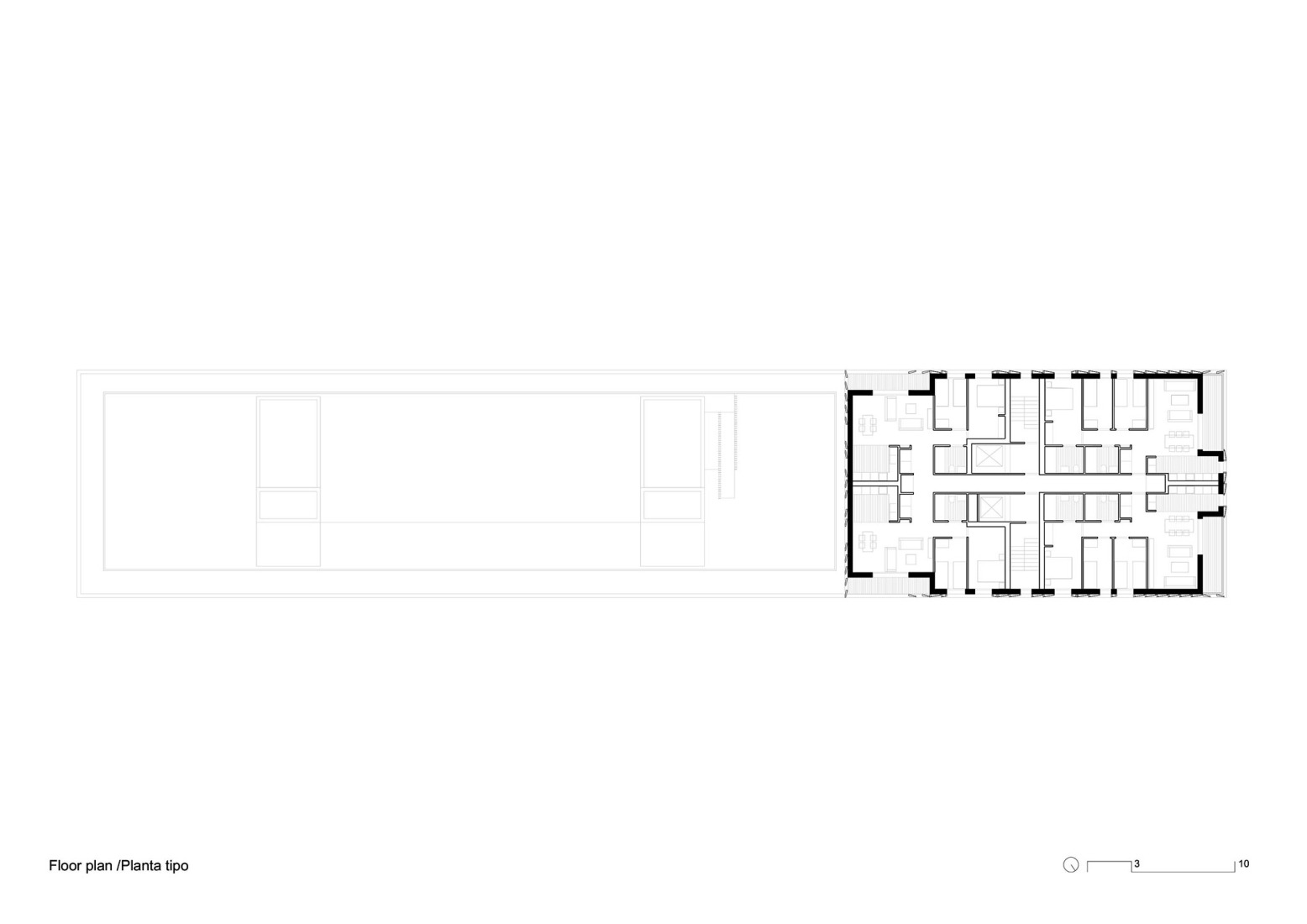 Plano de planta tipo 2. Torre residencial Bagaria por Bxd arquitectura.