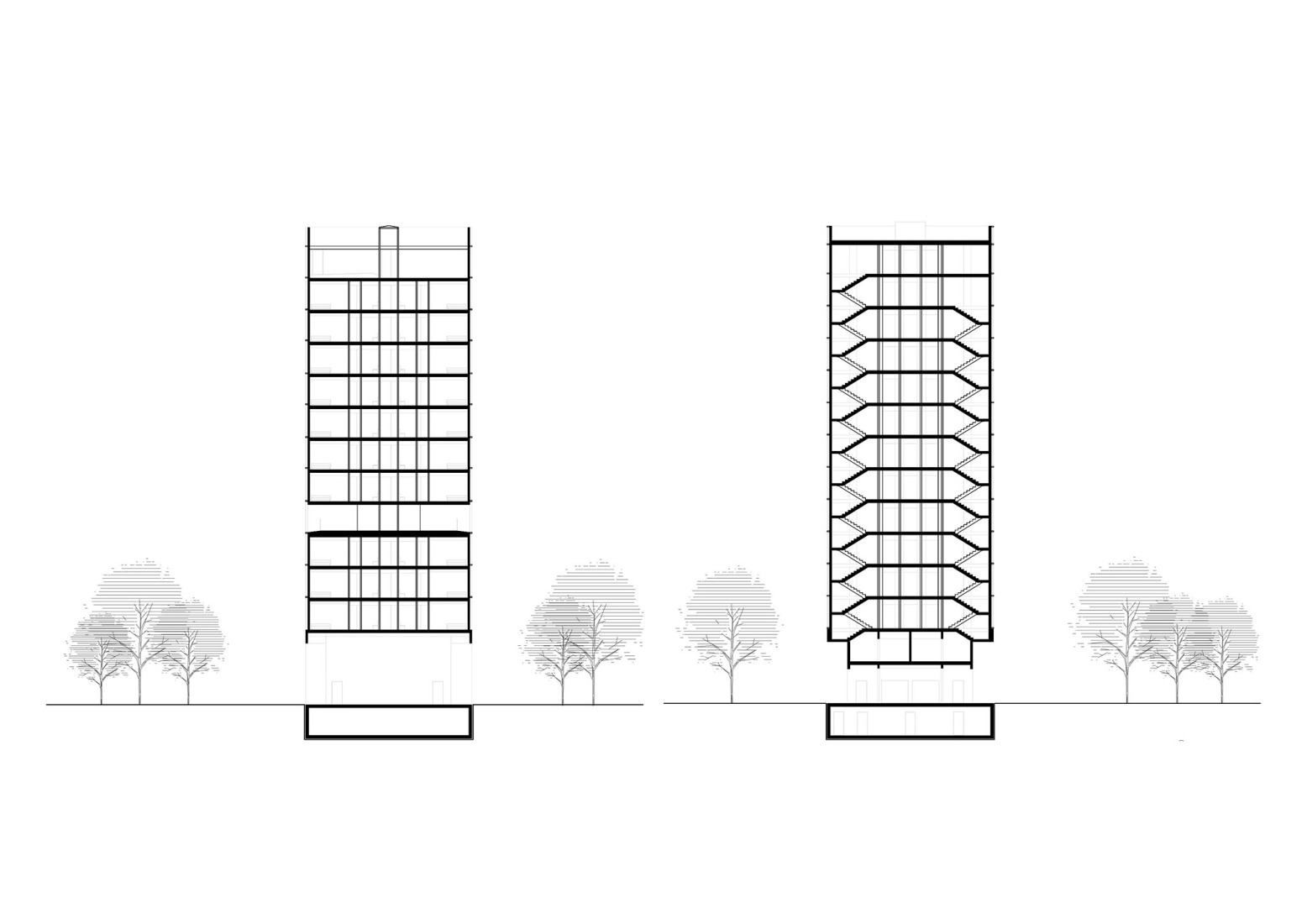 Sección transversal. Torre residencial Bagaria por Bxd arquitectura.