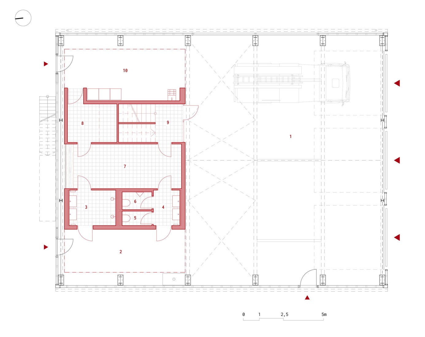 Plano de planta baja. Estación de Bomberos Jirčany por SOA architekti. 