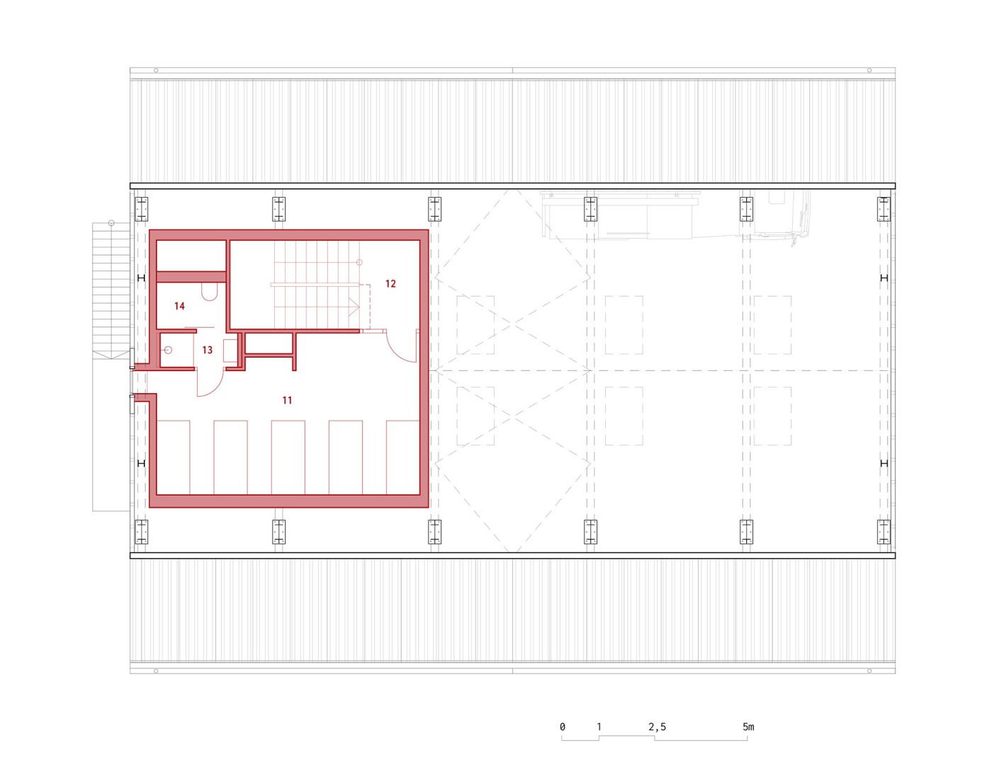 Plano de primera planta. Estación de Bomberos Jirčany por SOA architekti. 