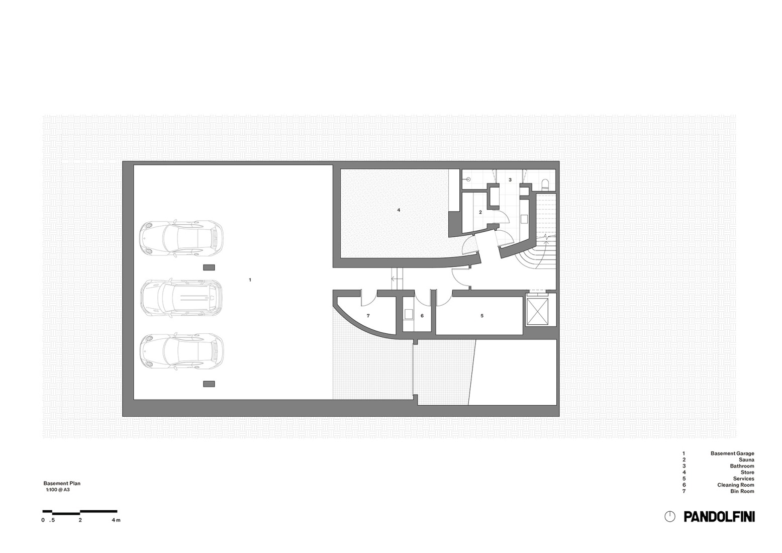 Basement floor plan. South Yarra House by Pandolfini Architects.
