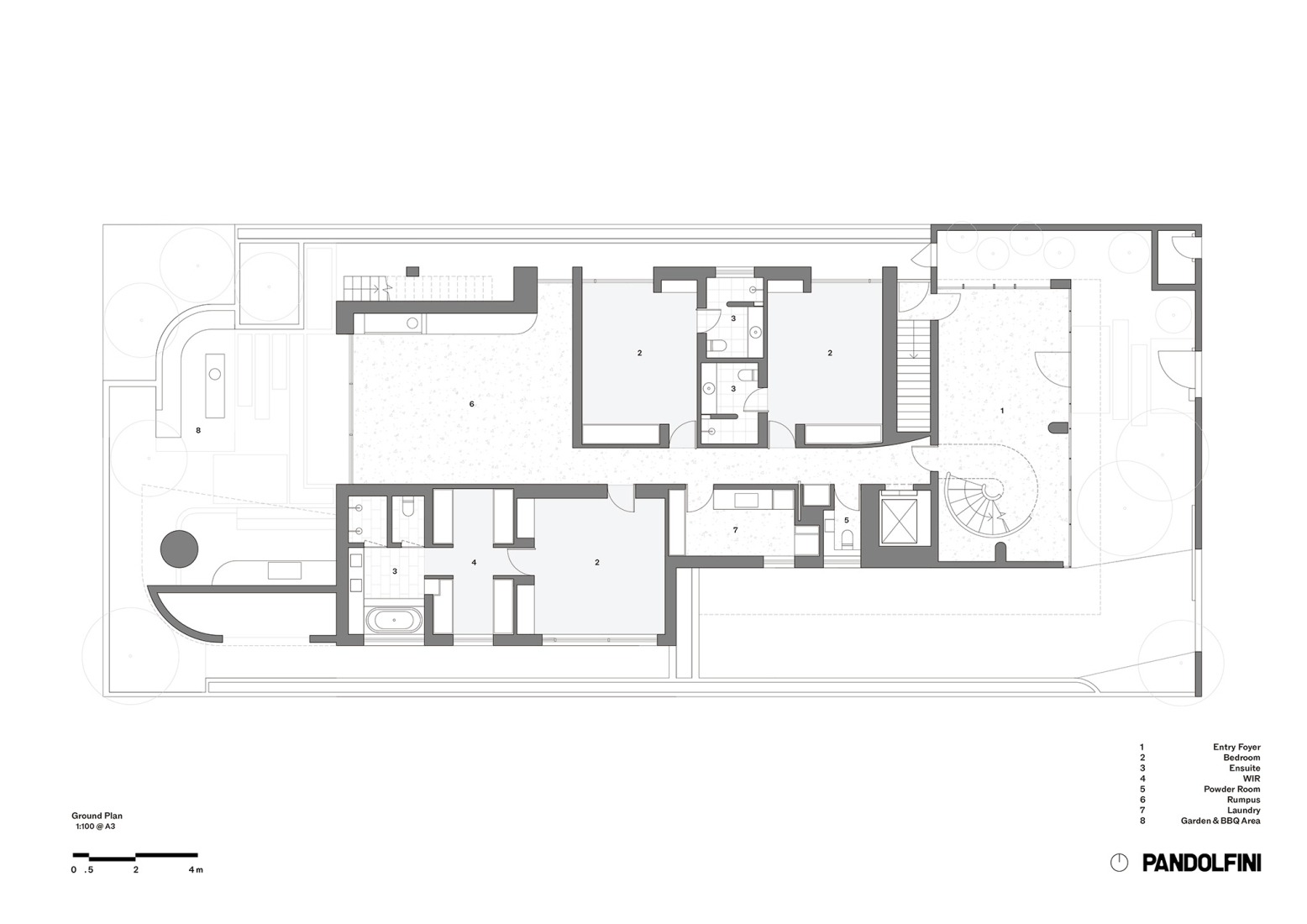 Ground floor plan. South Yarra House by Pandolfini Architects.