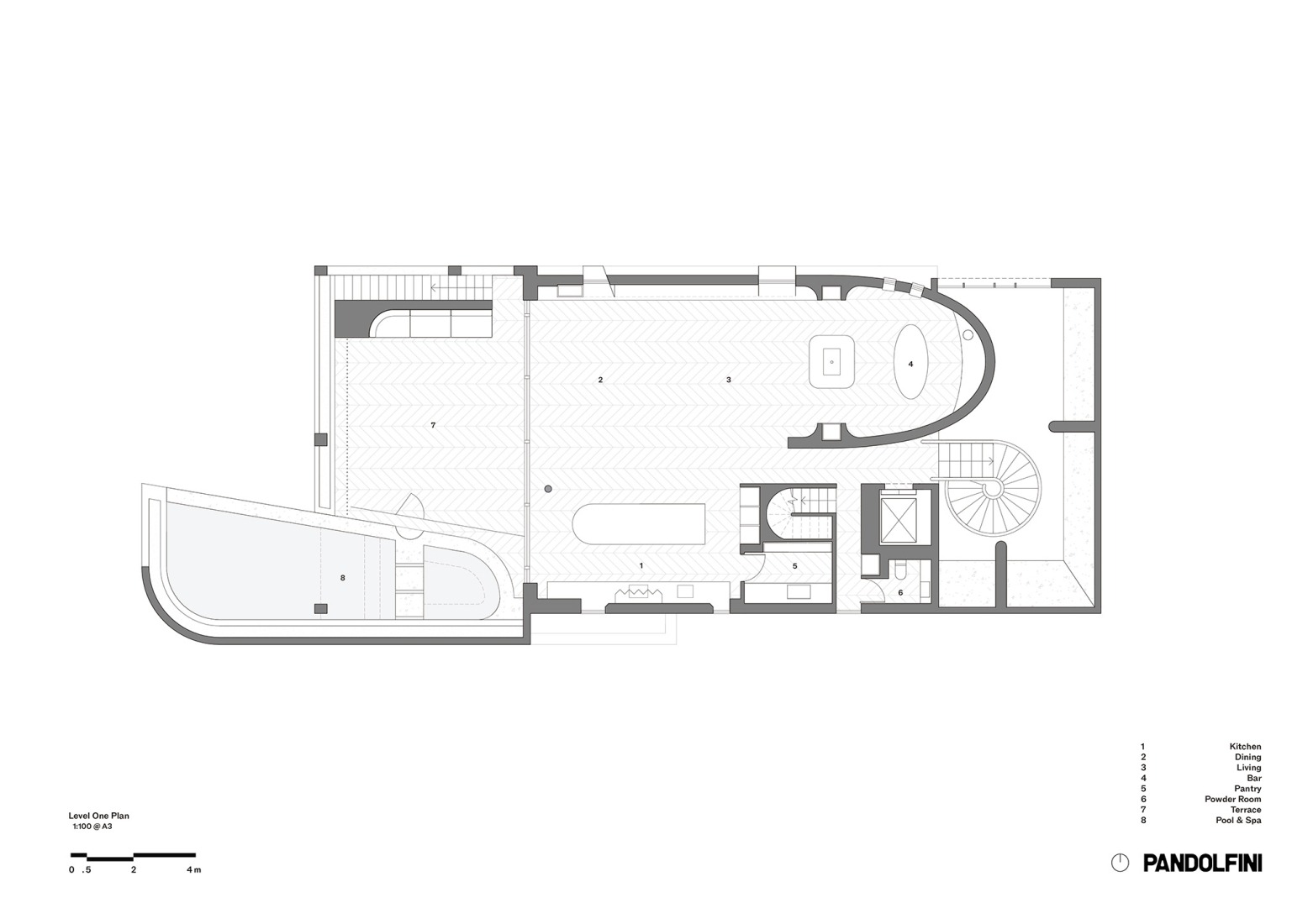 Level one floor plan. South Yarra House by Pandolfini Architects.