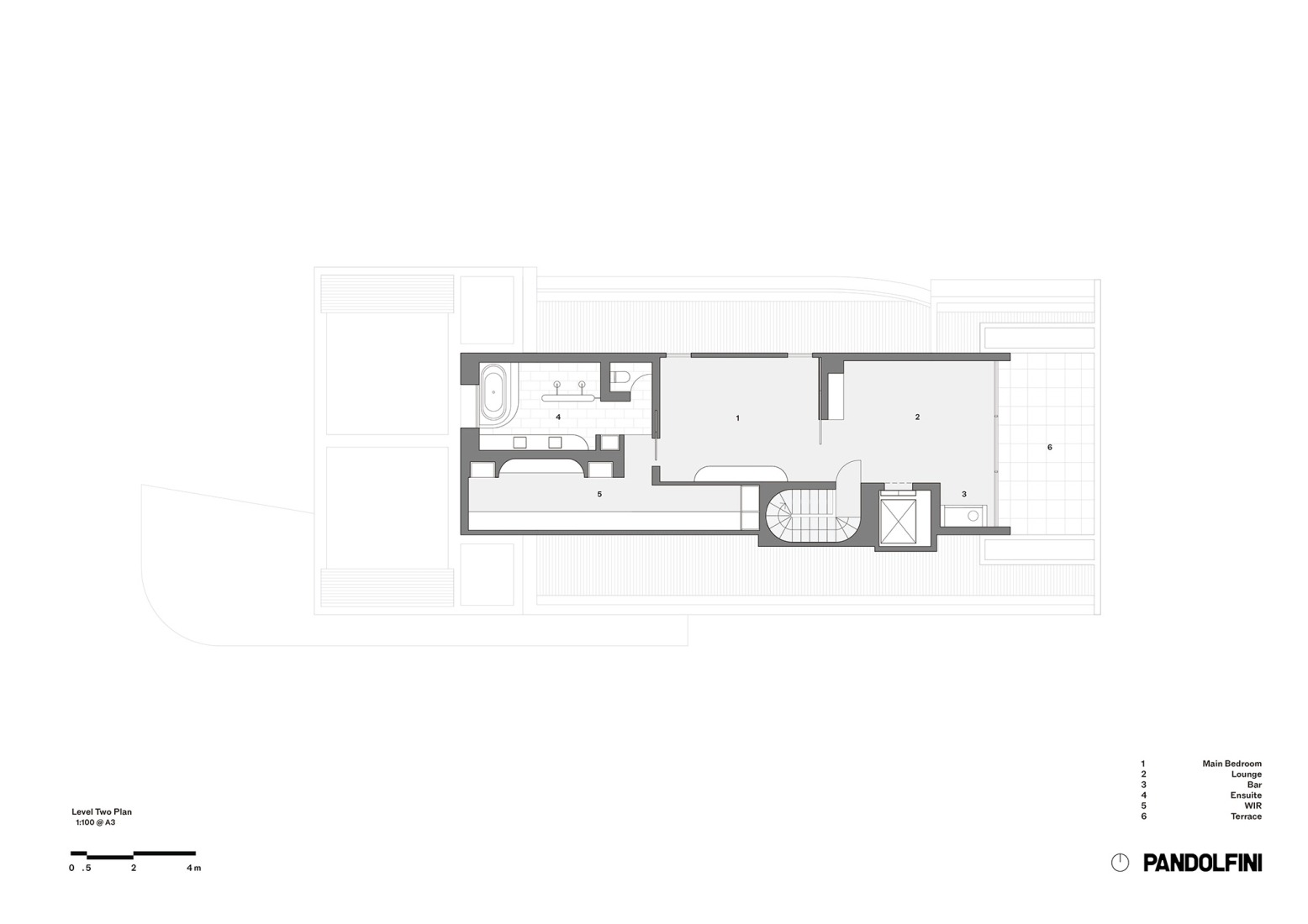Level two floor plan. Casa South Yarra by Pandolfini Architects.