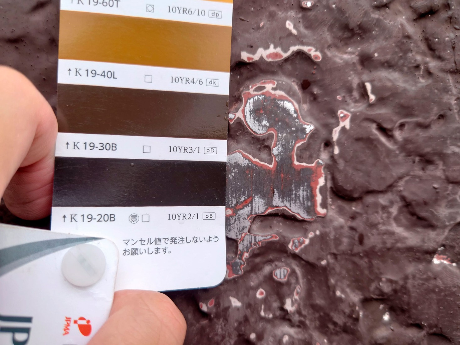 Kenzo Tange's Shizuoka Press and Broadcasting Center, renovated by TAISEI. Inspection of paint history and color. Photograph by Taisei Corporation.