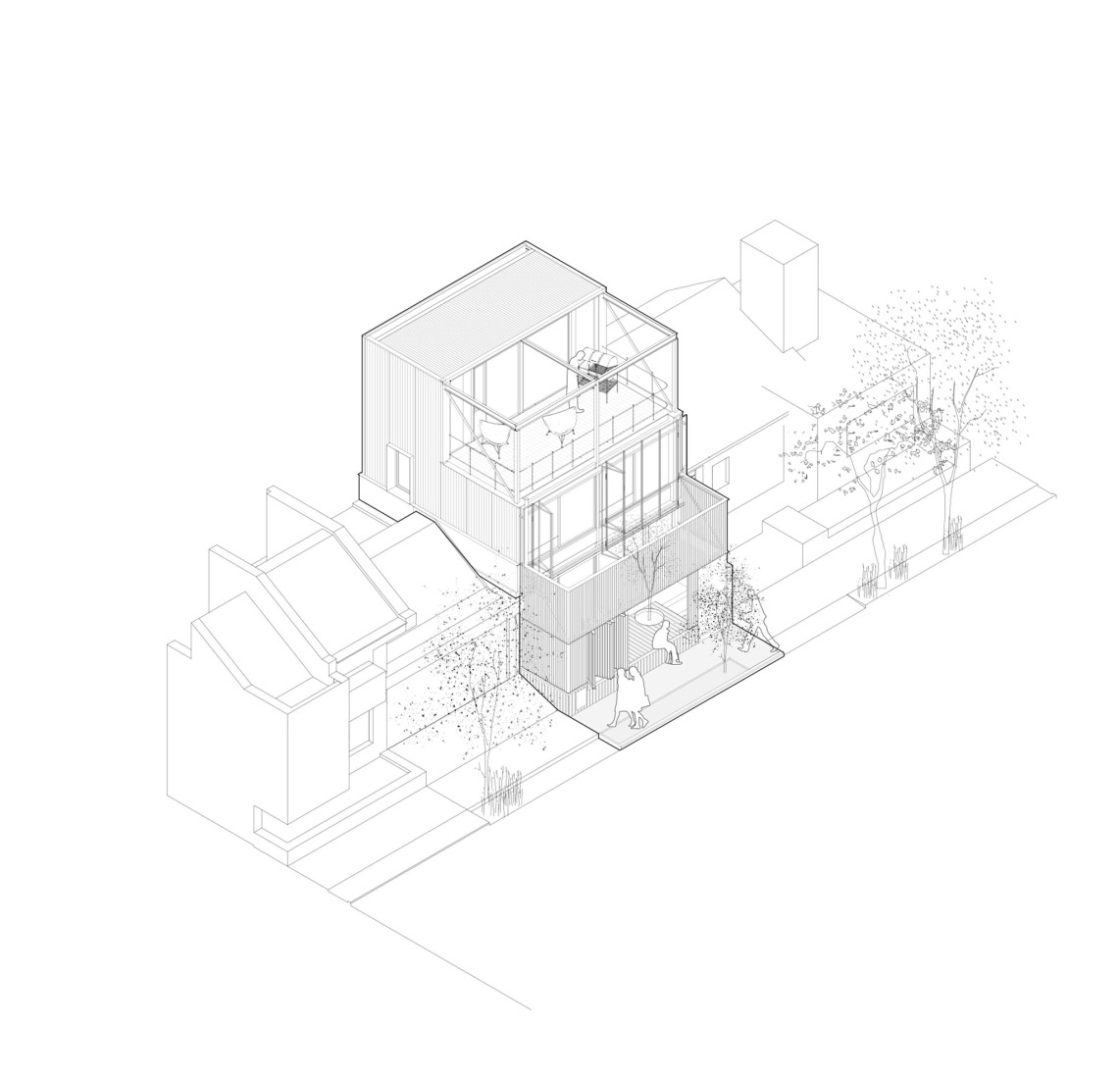 Axonométrica exterior. 6x6x9 por Plano Compartido.