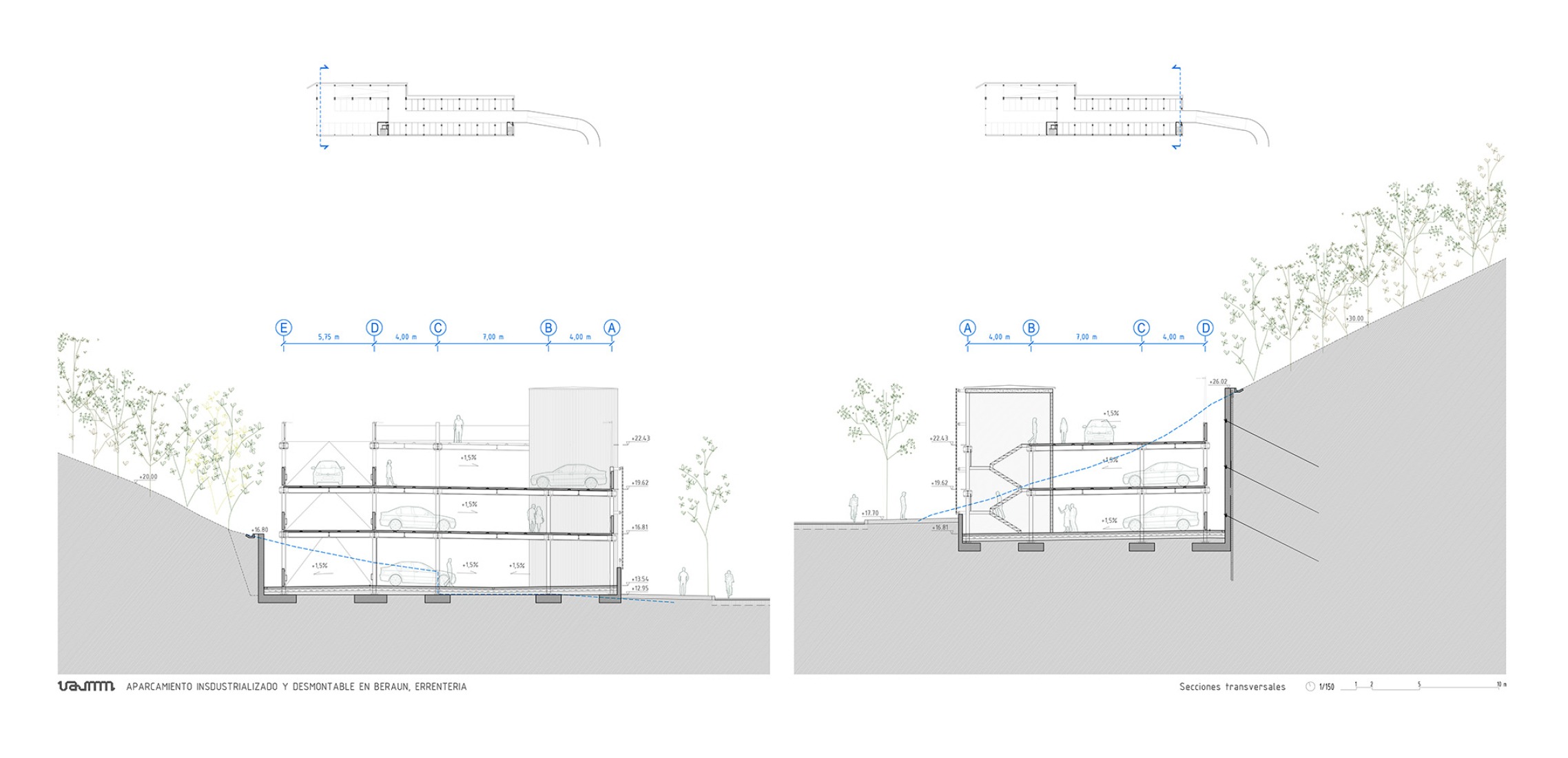 Transversal sections. Parking building in Errenteria by VAUMM. 