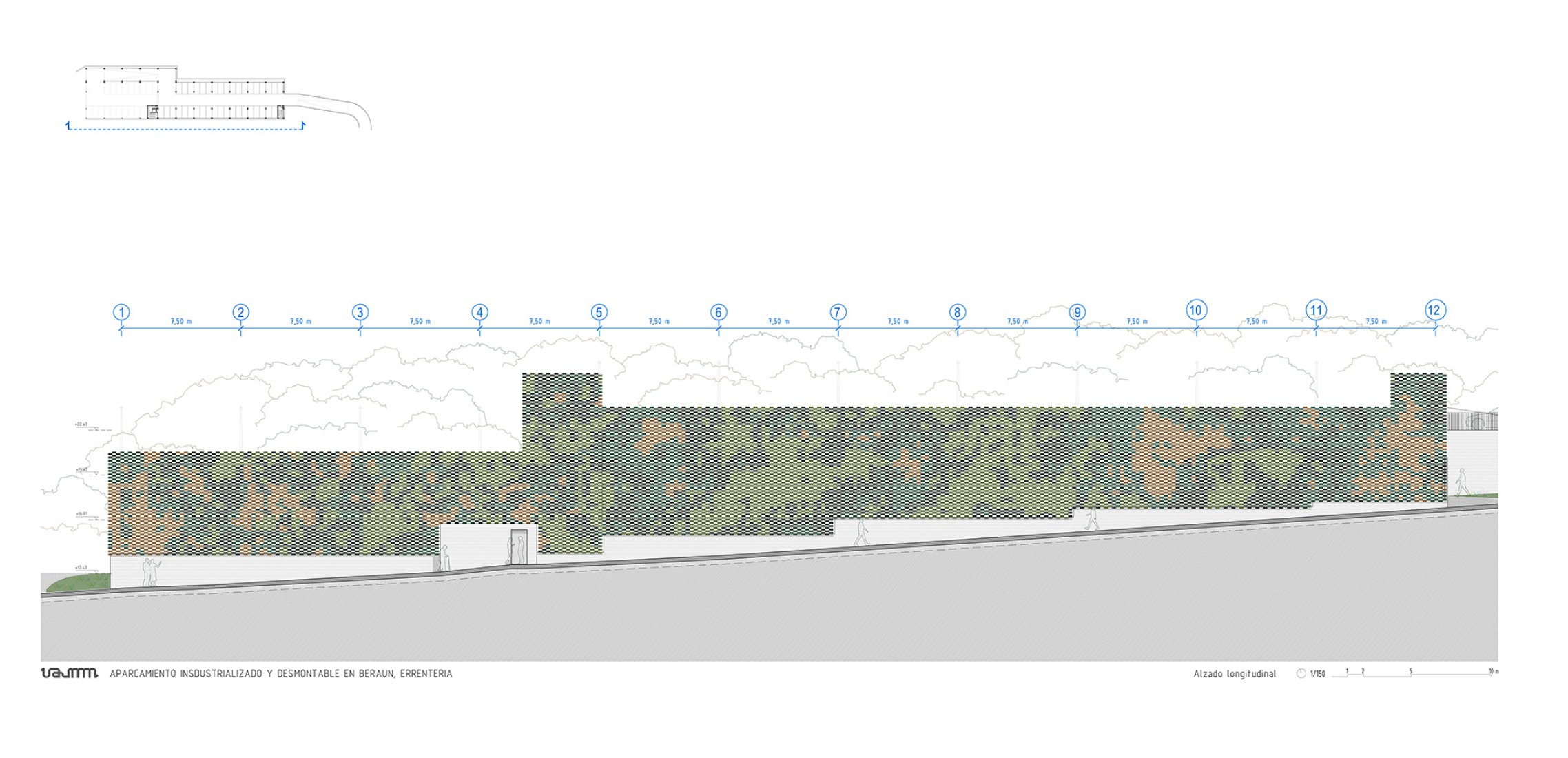 Longitudinal elevation. Parking building in Errenteria by VAUMM. 