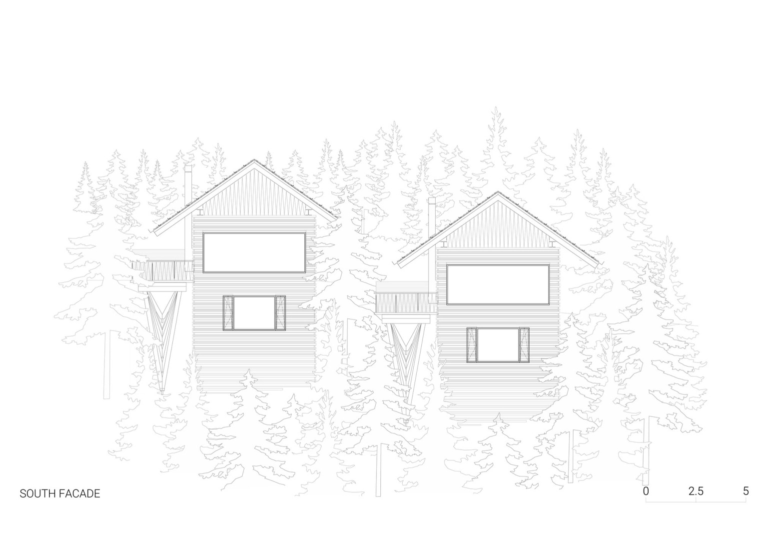Alzado Sur. «Casas alpinas gemelas» por Dekleva Gregoric Architects.
