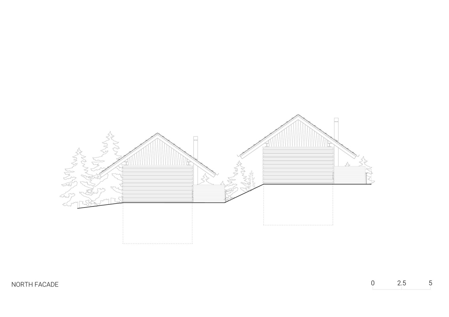 Alzado Norte. «Casas alpinas gemelas» por Dekleva Gregoric Architects.
