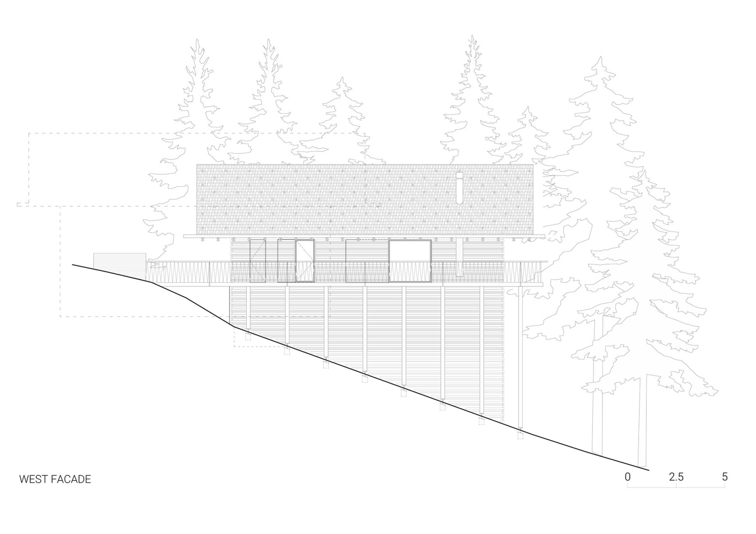 Alzado Oeste. «Casas alpinas gemelas» por Dekleva Gregoric Architects.