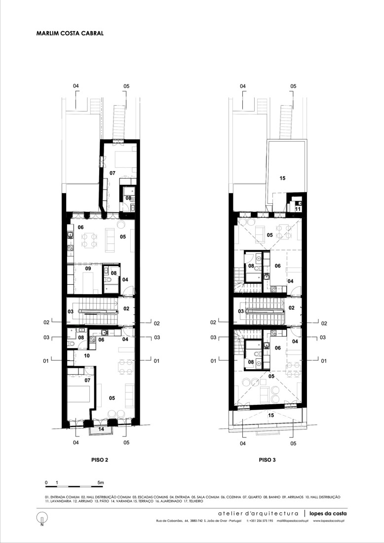 Plano de segunda y tercera planta. Marlim Costa Cabral por Atelier d’Arquitectura Lopes da Costa.